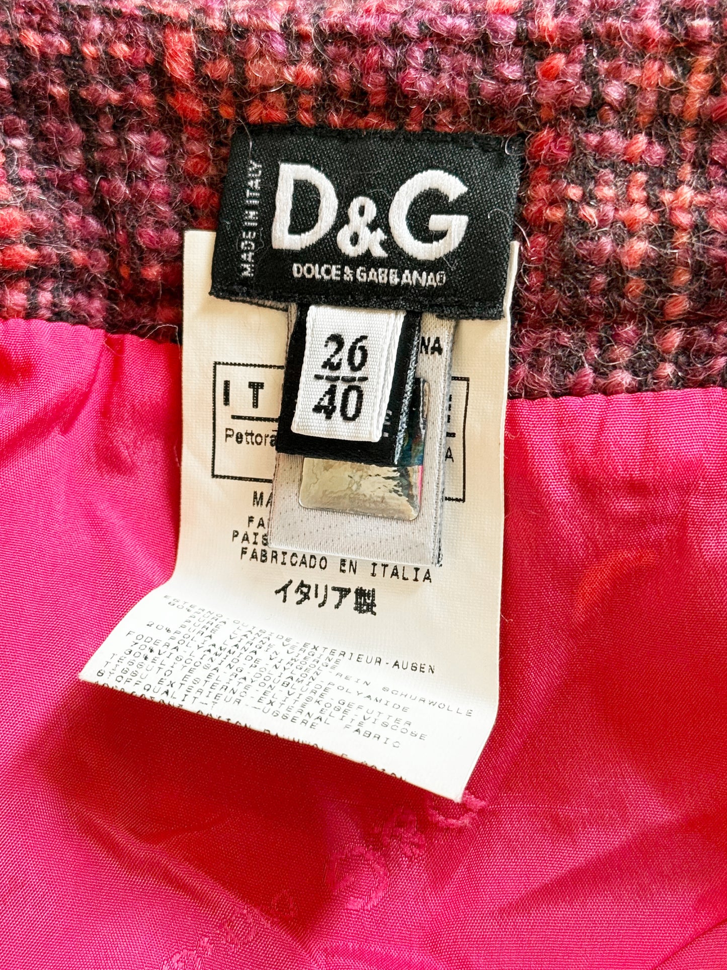 Dolce and Gabbana 2000s Burgundy and Denim Trim Tweed Top and Skirt Set