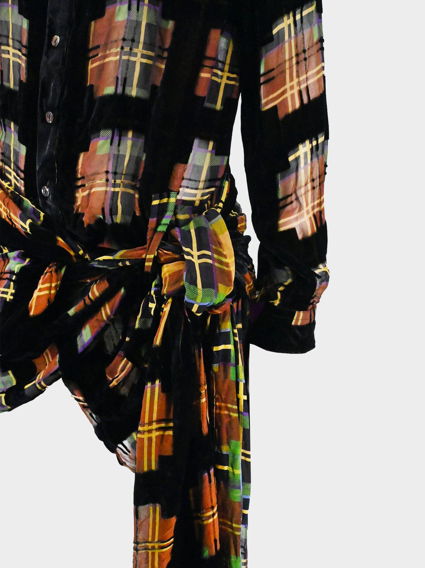 Jean Paul Gaultier FW 2007-2008 Black Velvet and Multicolor Tartan Shirt Dress