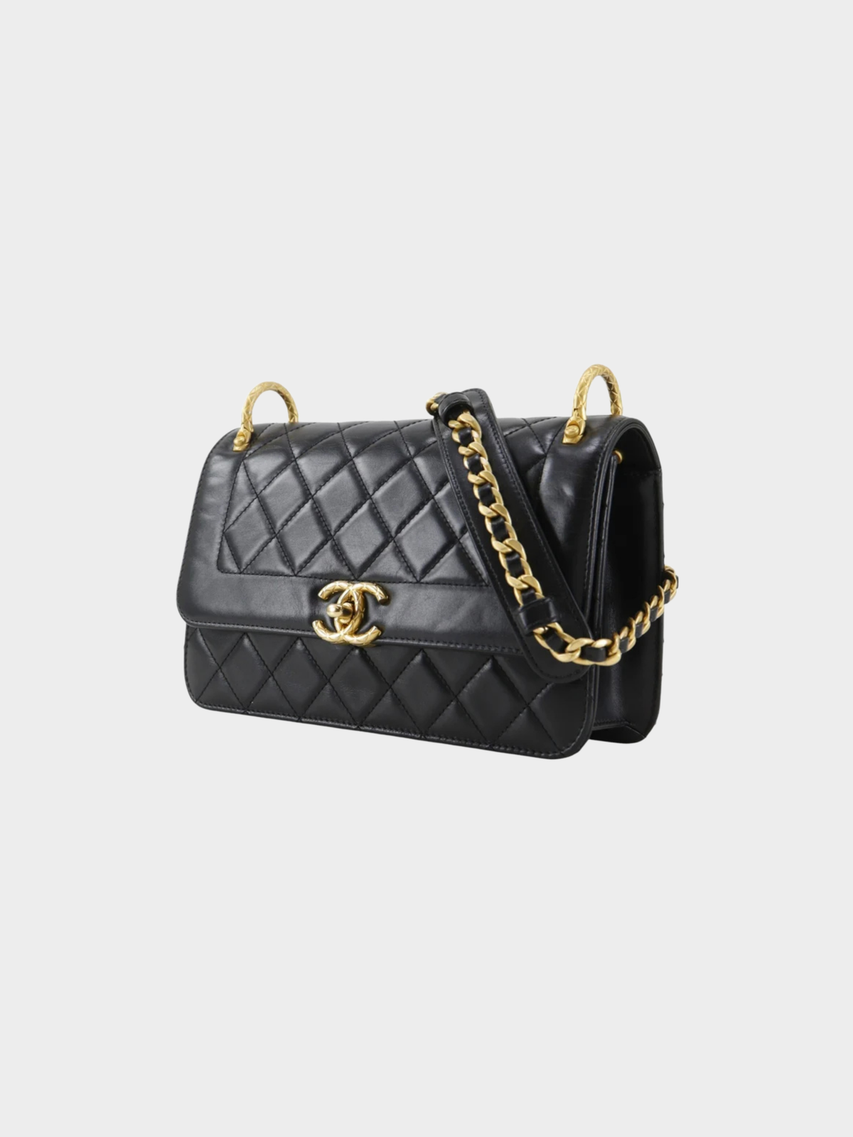 Chanel 2020s Black Lambskin Matelassé Chain Shoulder Bag