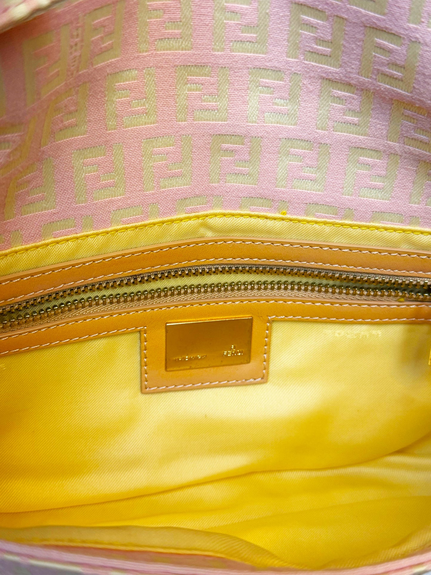 Fendi 2000s Pink Zucchino Canvas and Leather Baguette