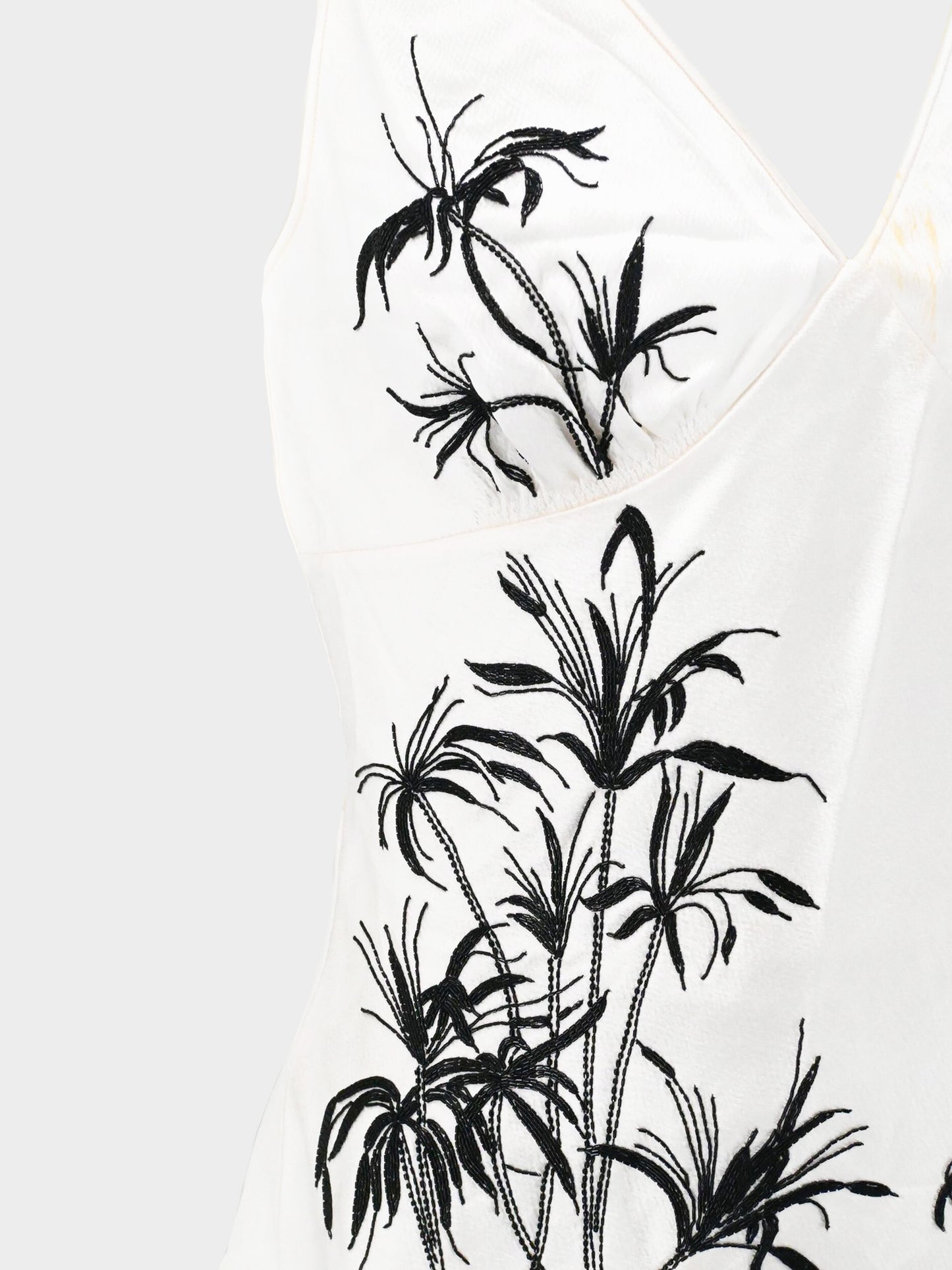 Christian Dior by John Galliano SS 2006 White Satin Beaded Plant Motif Tank Top