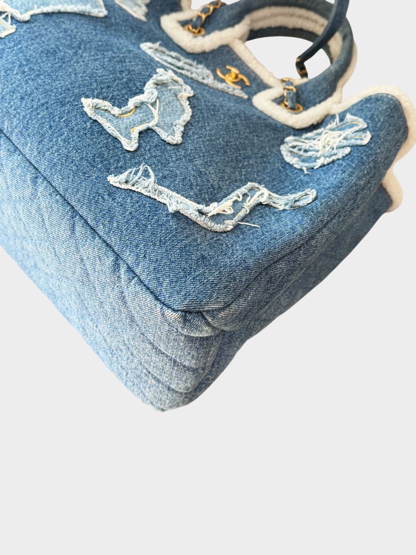 Chanel 2019 Denim Blue Paris-Egypt and Shearling Hieroglyph CC Tote Bag