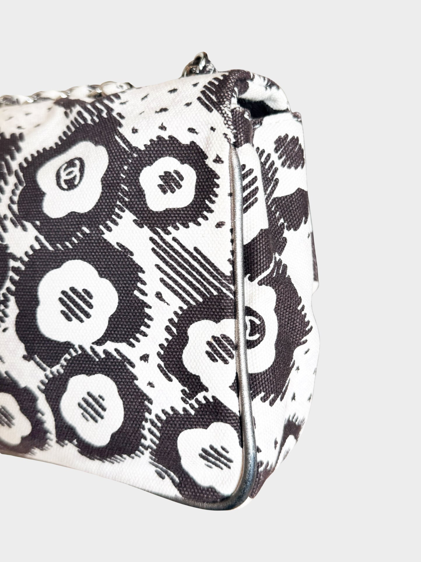 Chanel 2005-2006 White Canvas Camellia Print Flap Bag