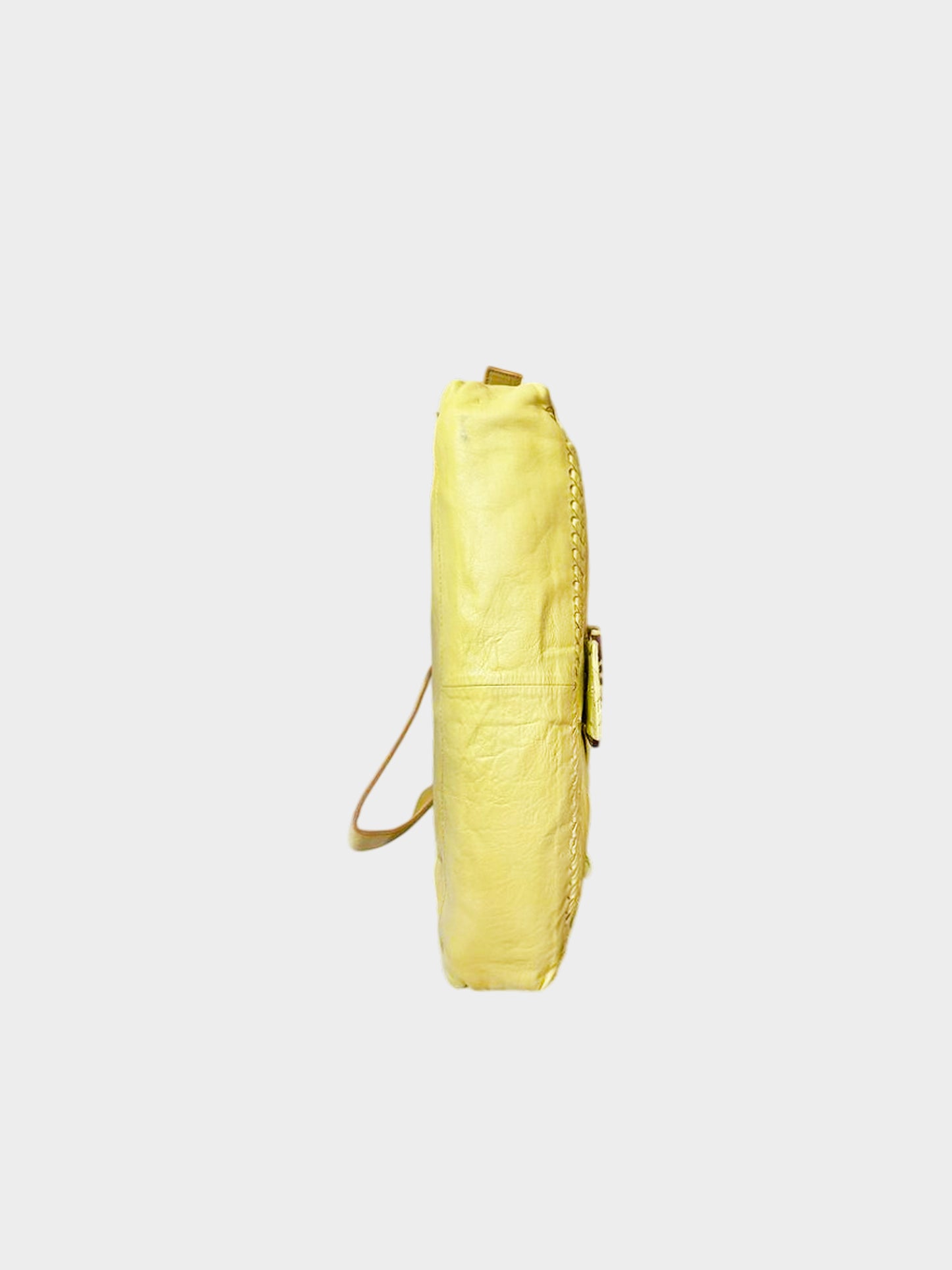 Fendi 2005 Yellow Leather Whipstitch XL Baguette