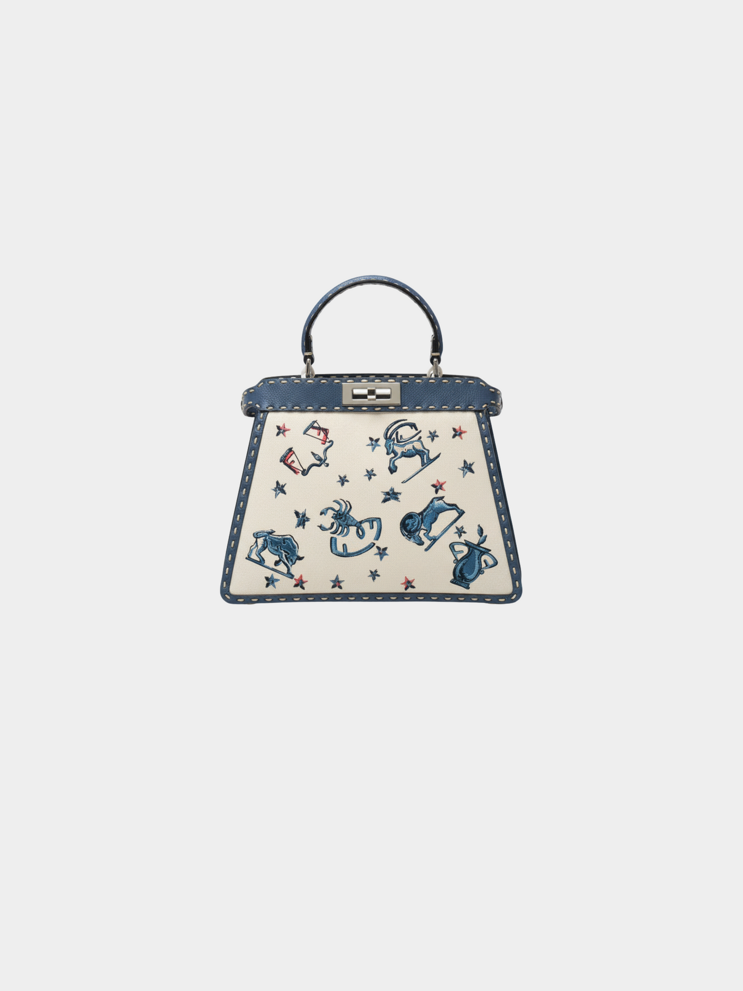 Fendi 2020s Blue and White Peekaboo ISeeU Limited Edition Aries Zodiac Bag