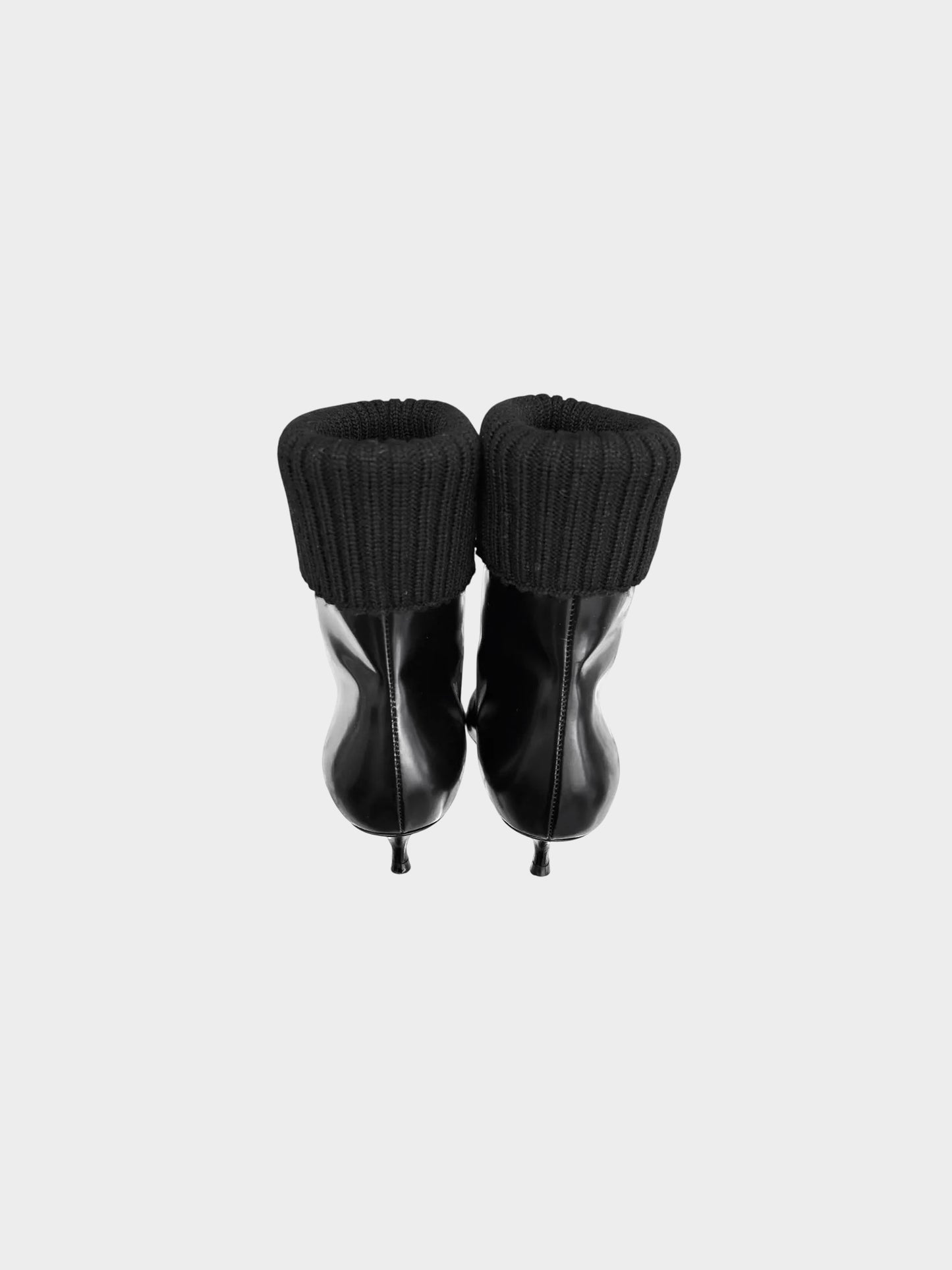 Christian Dior 2010s Black Leather Beat Ankle Boots with Knitted Top