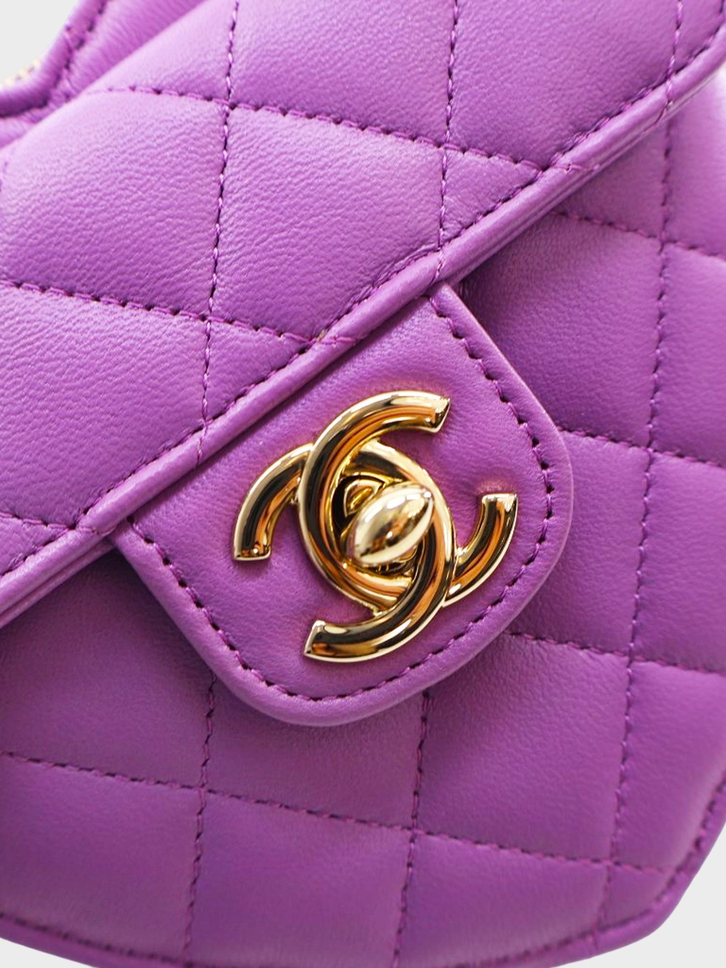 Chanel 2022 Purple Lambskin Quilted CC In Love Mini Heart Bag