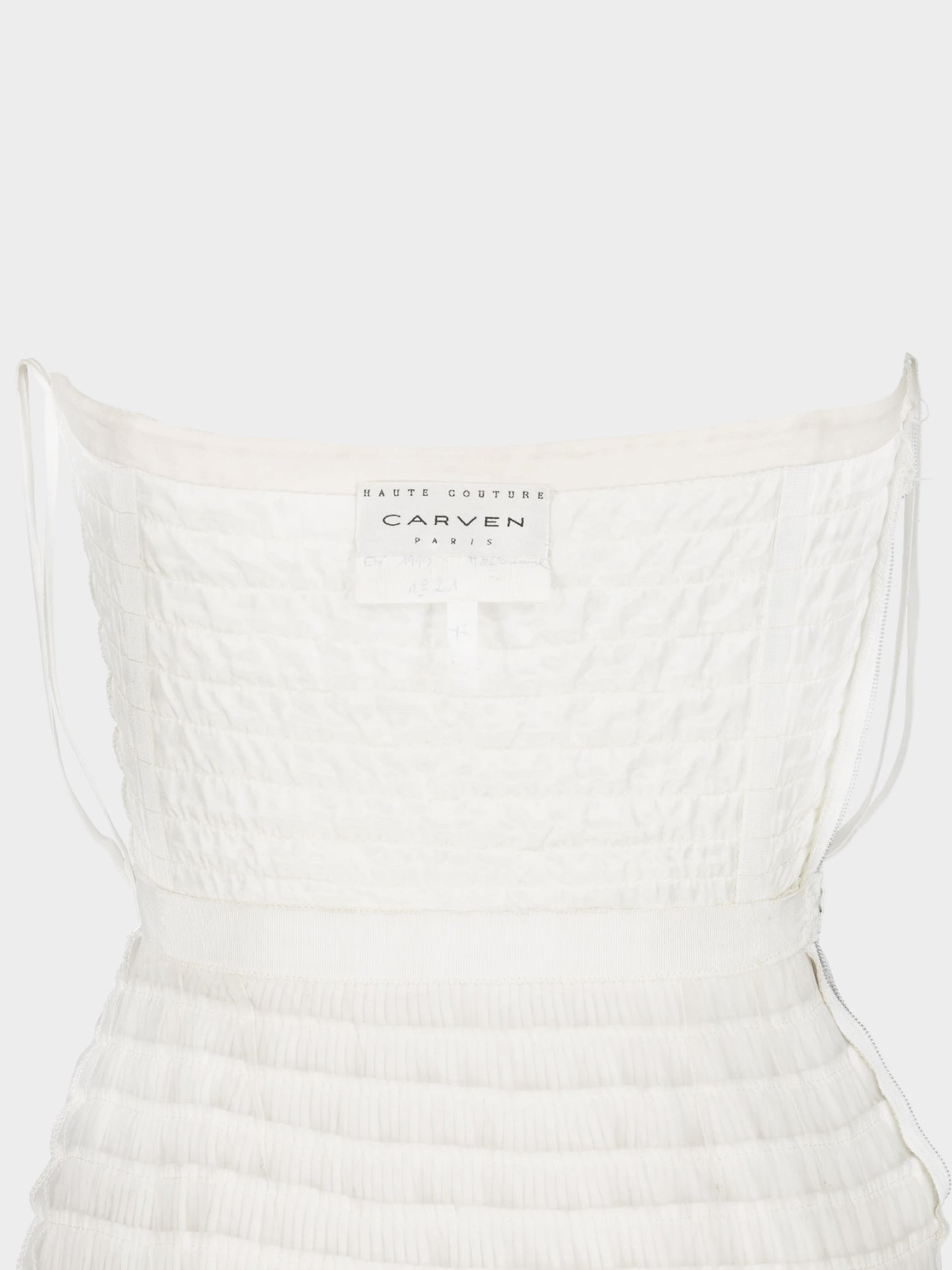 Carven Haute Couture SS 1999 Runway White Ruffled Bustier Dress
