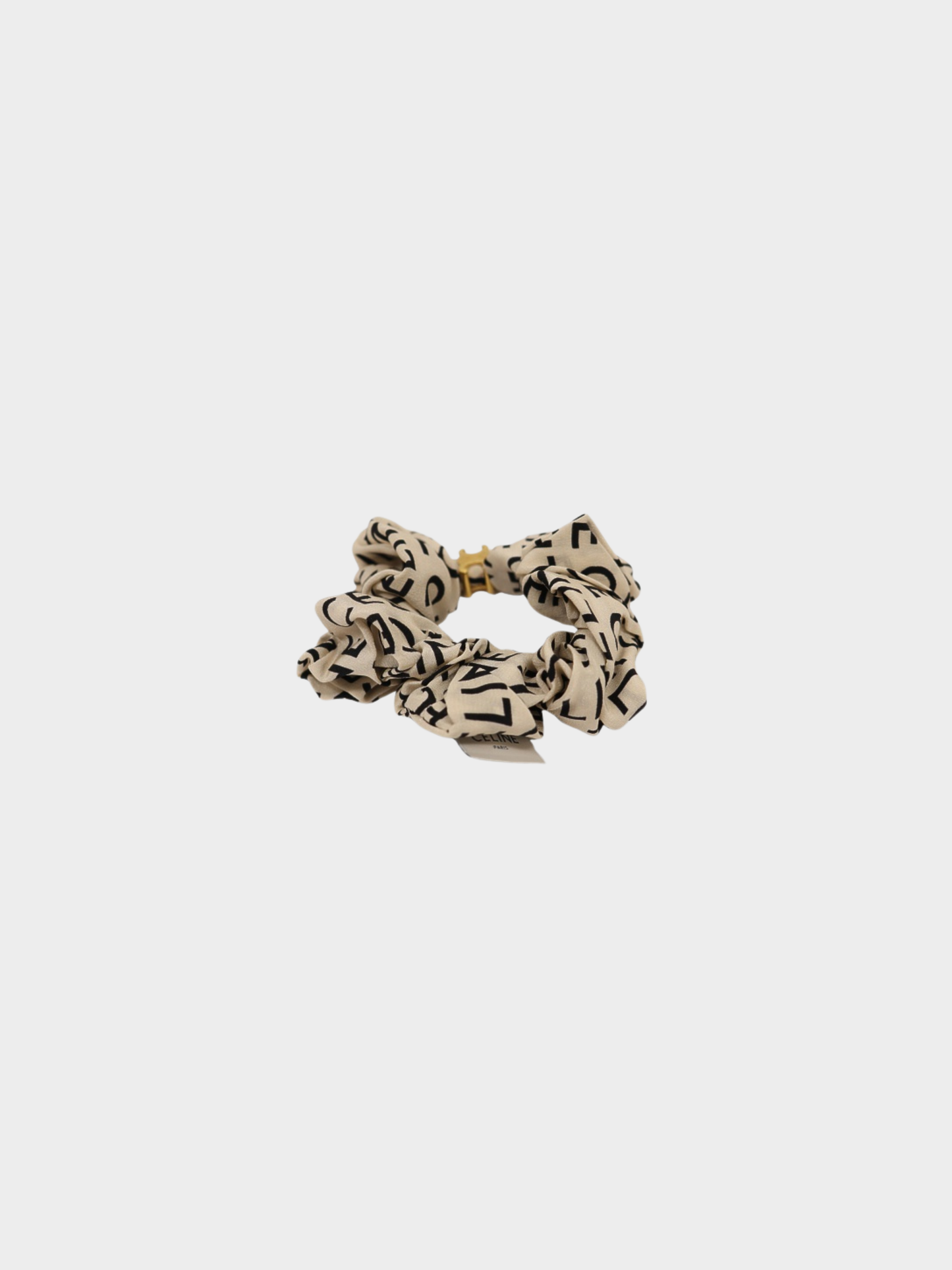 Celine 2020s Ivory Black Silk Triomphe Scrunchie