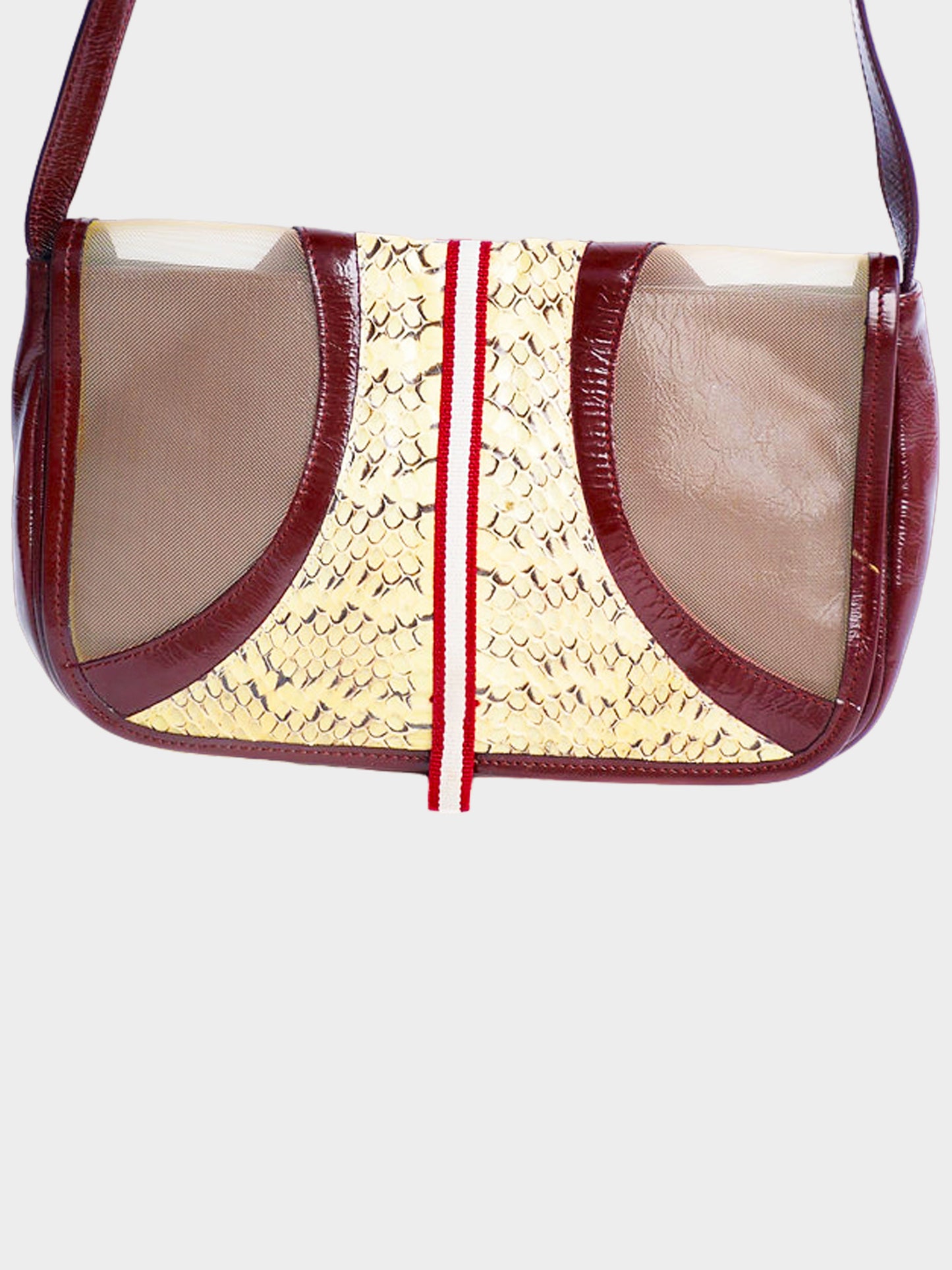 Miu Miu SS 2000 Rare Burgundy Patent Leather and Snakeskin Mesh Bag
