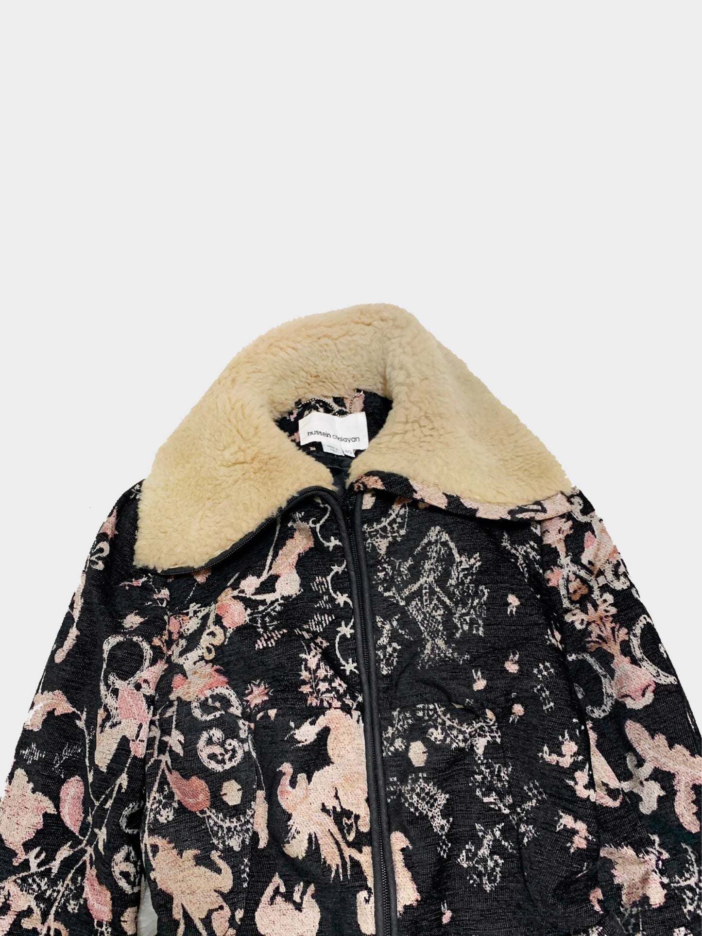 Hussein Chalayan 2000s Floral Print Jacket with Fur Collar