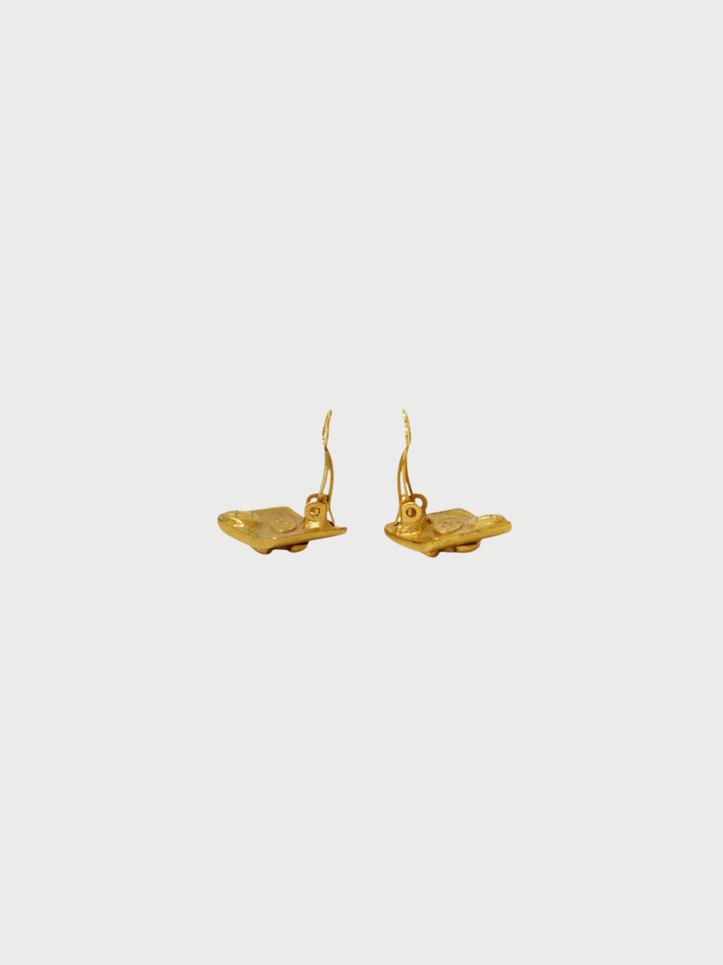 Chanel 1996 Gold Plated Metal Coco Square Earrings
