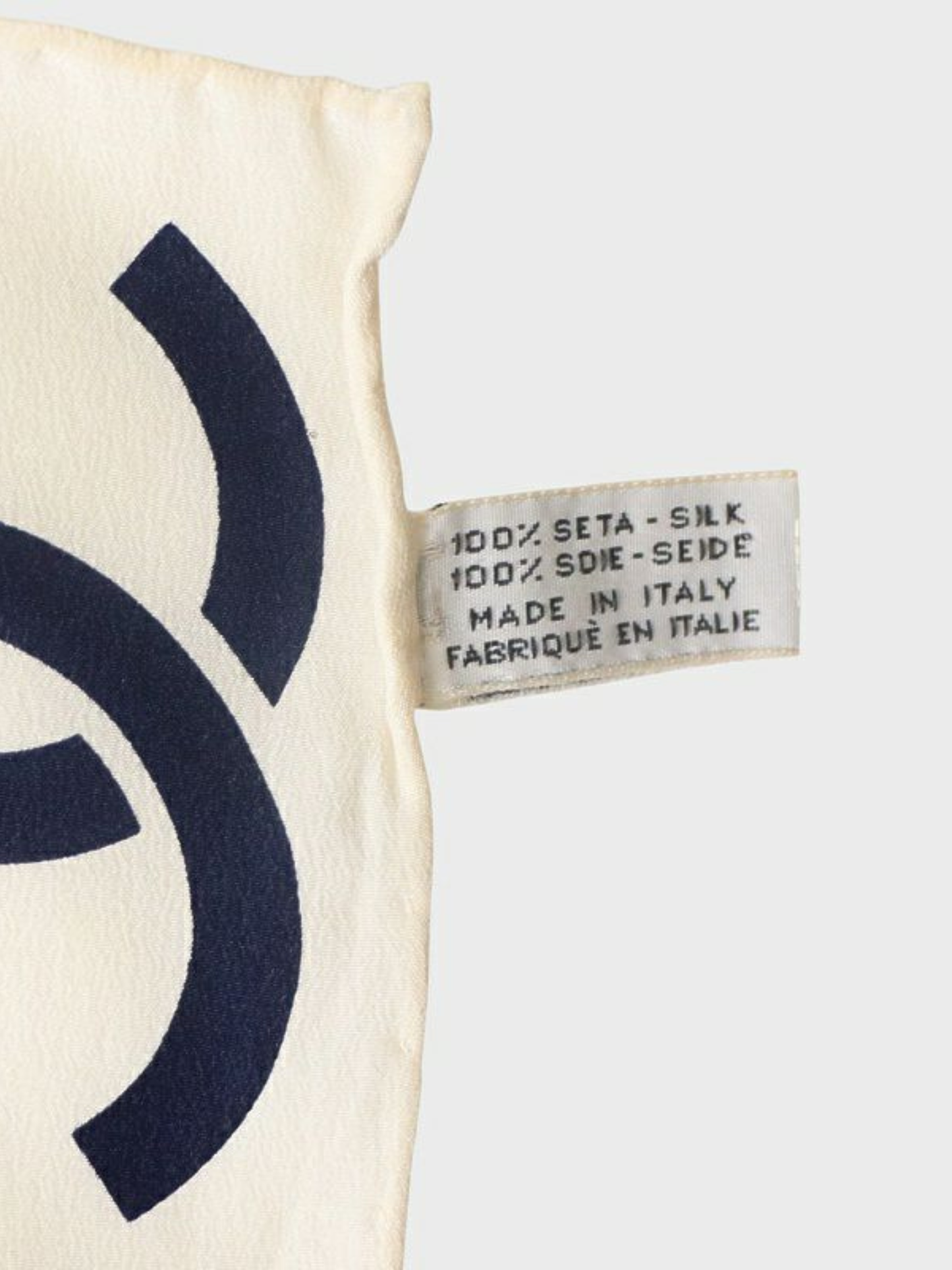 Chanel 2000s White Navy Silk COCO Scarf
