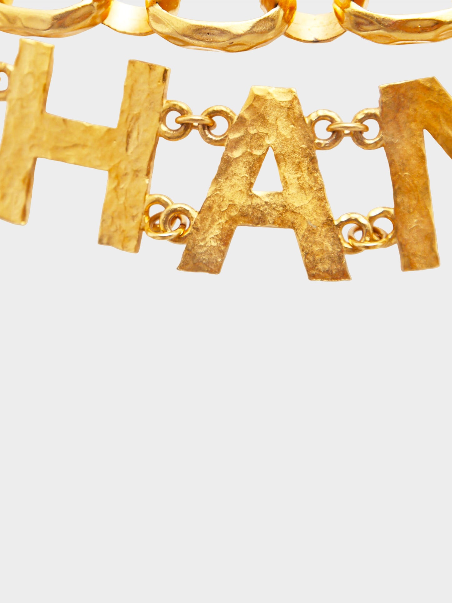Chanel Fall 1993 Gold Spell Out Hammered Chain Link Belt