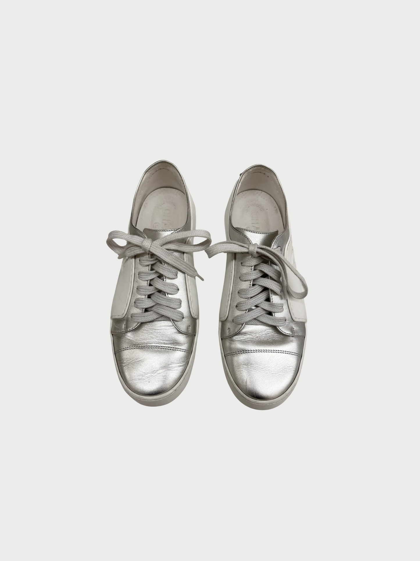 Chanel 2010s White Rubber Silver Leather CC Sneakers