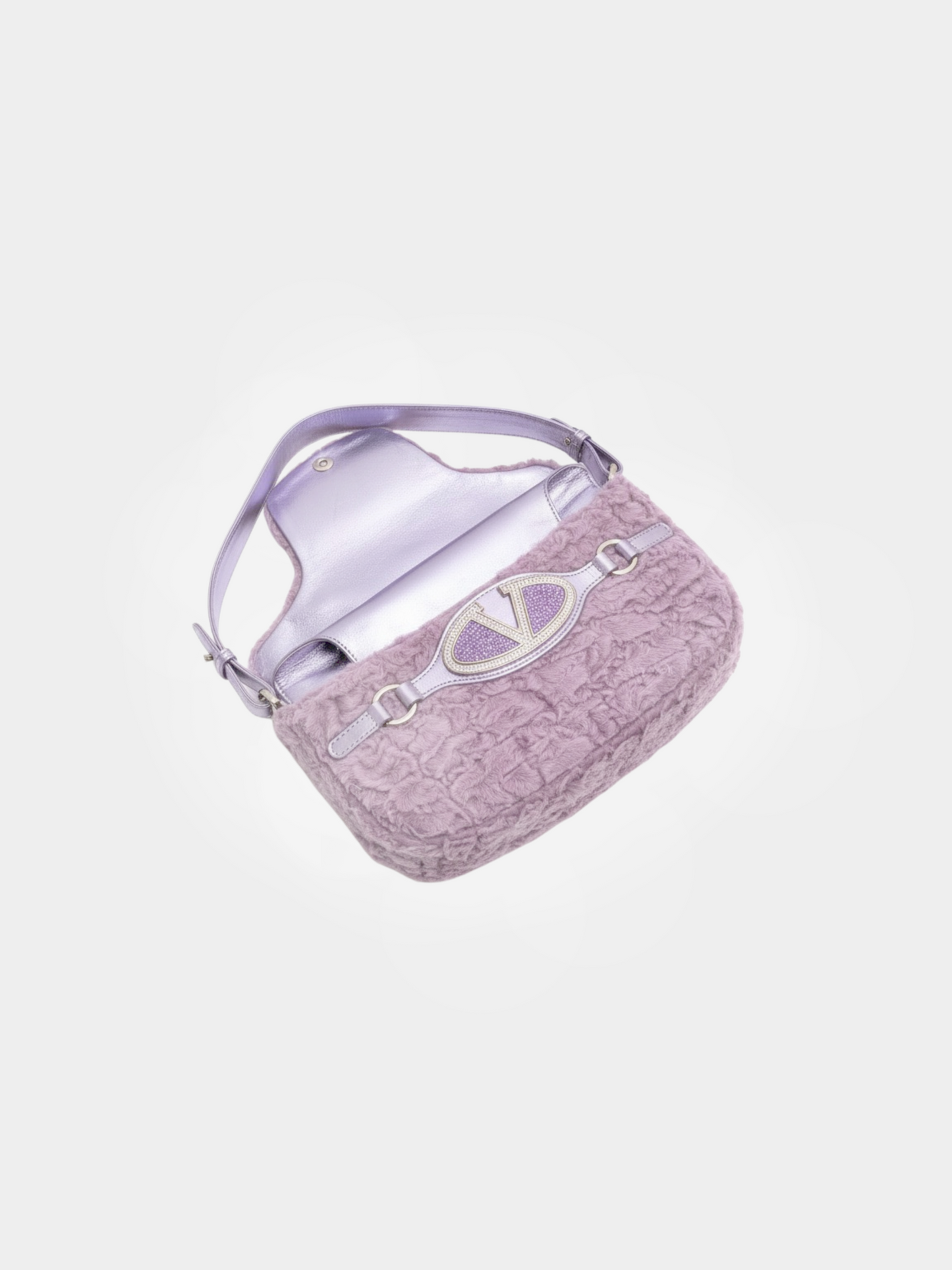 Valentino 2000s Purple Leather Fur Embellished Shoulder Bag