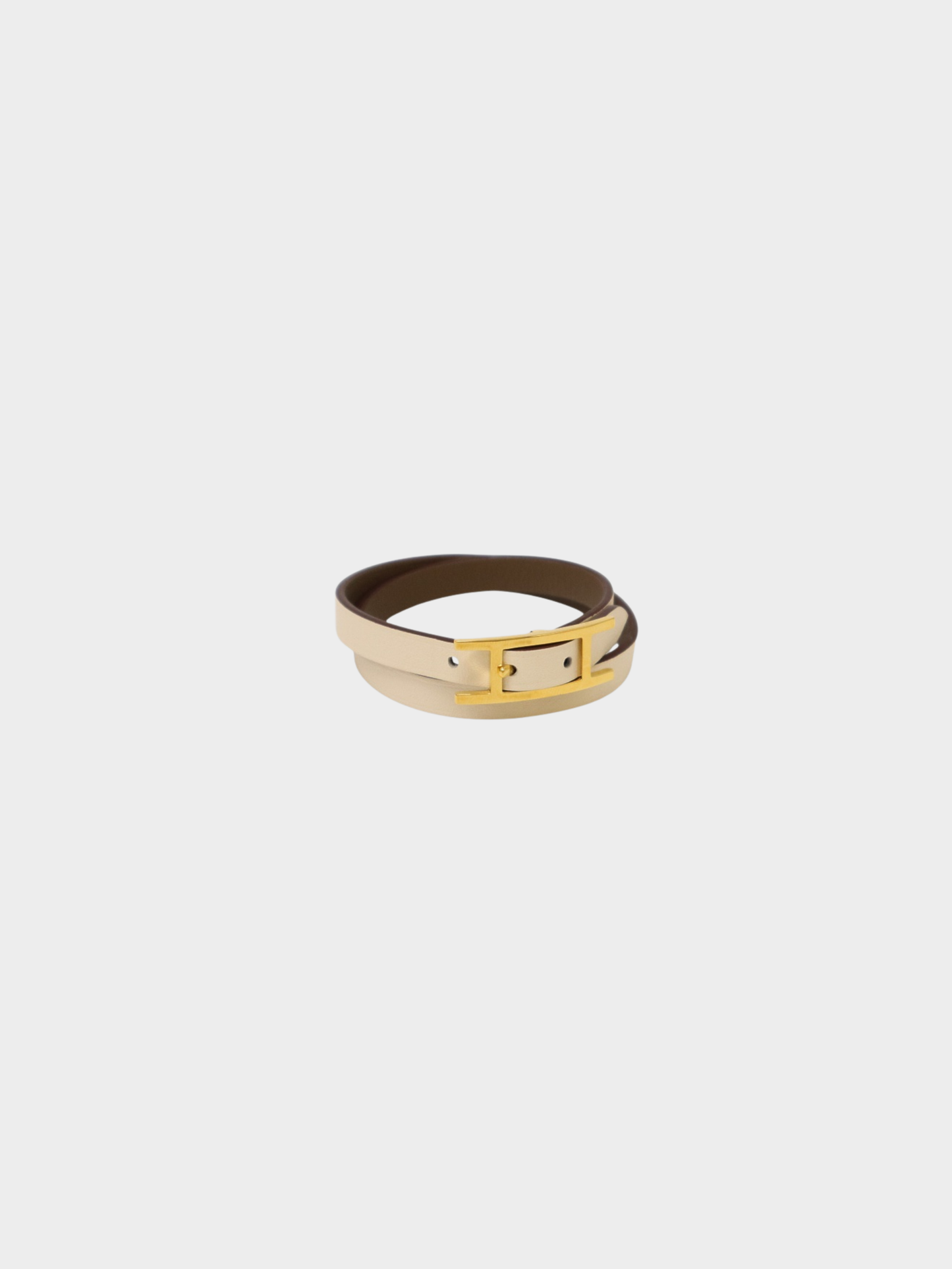 Hermès 2020s Ivory Greige Leather Behapi Double Tour Bracelet