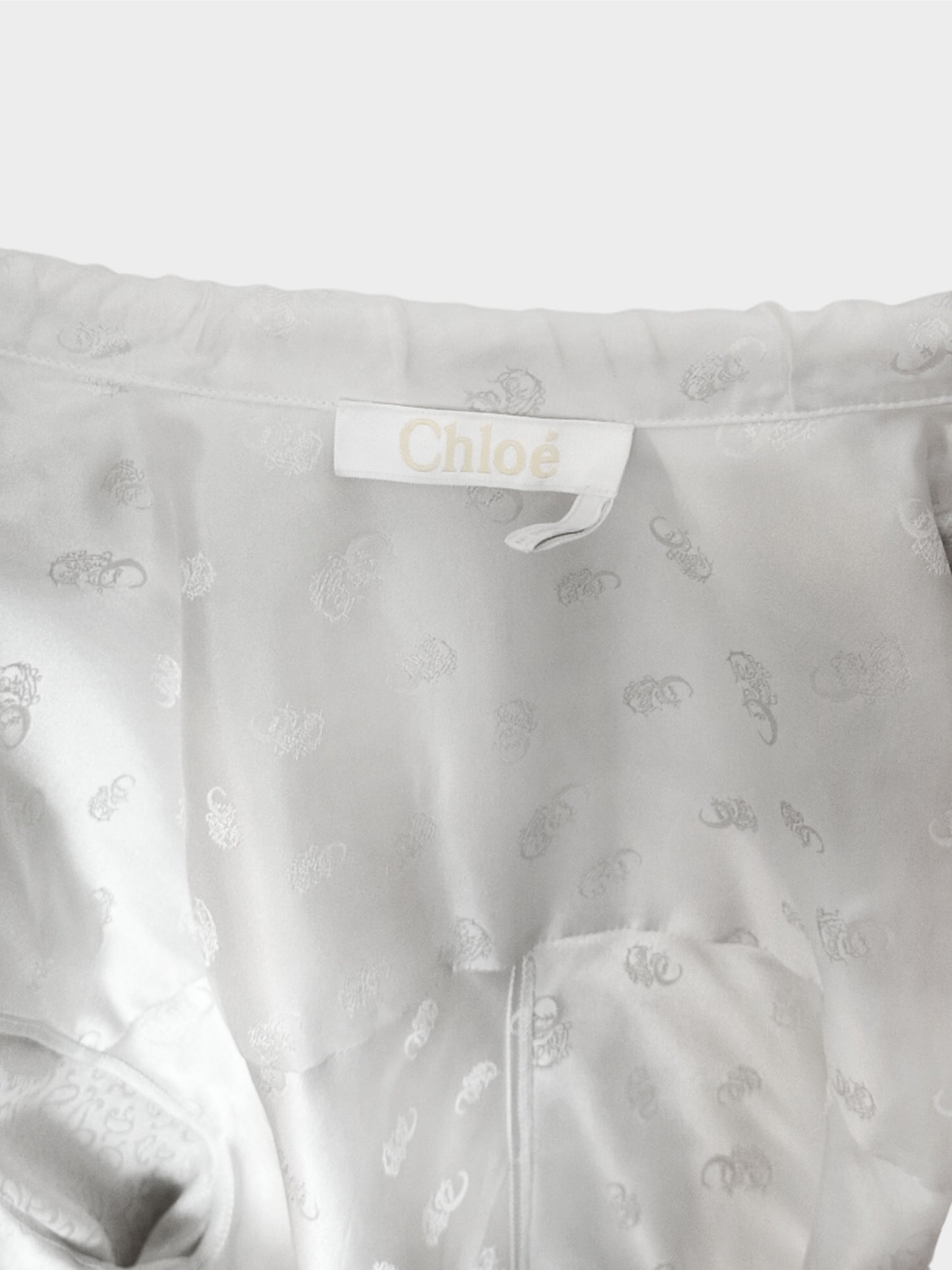 Chloé SS 2019 Light Grey Runway Paisley-Jacquard Balloon Sleeve Silk Blouse