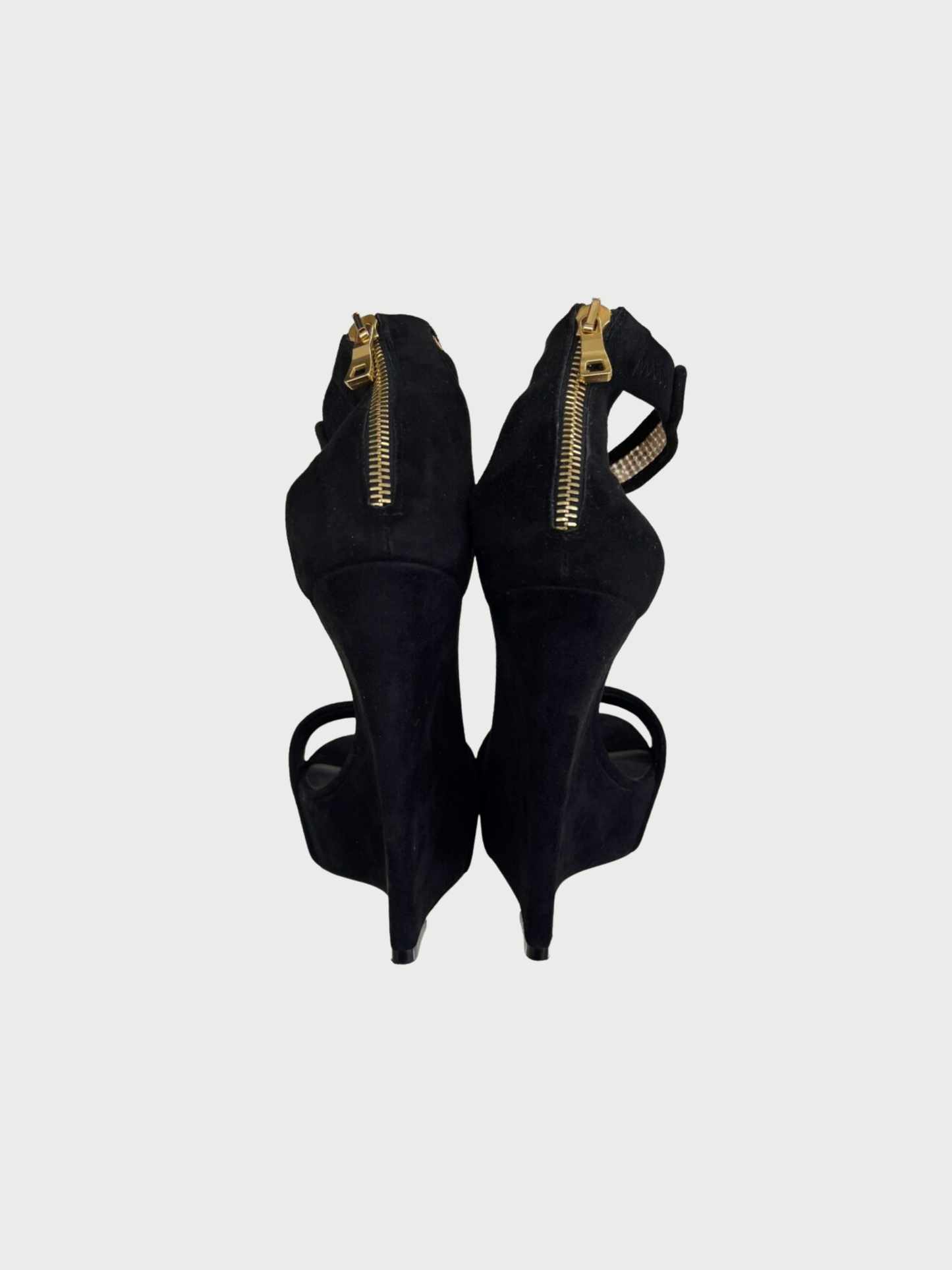 Balmain 2010s Black Suede Samara Platform Wedge Sandals