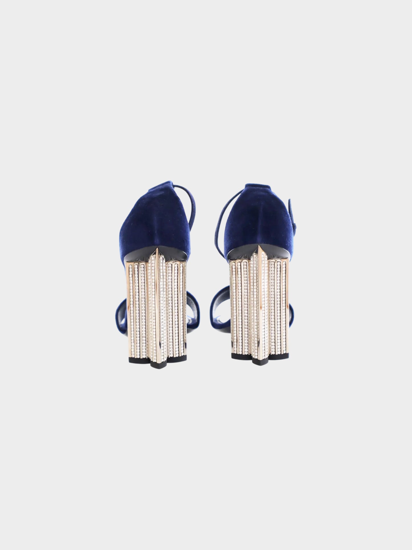 Louis Vuitton 2018 Navy Blue Velvet Silhouette Crystal Embellished Heels