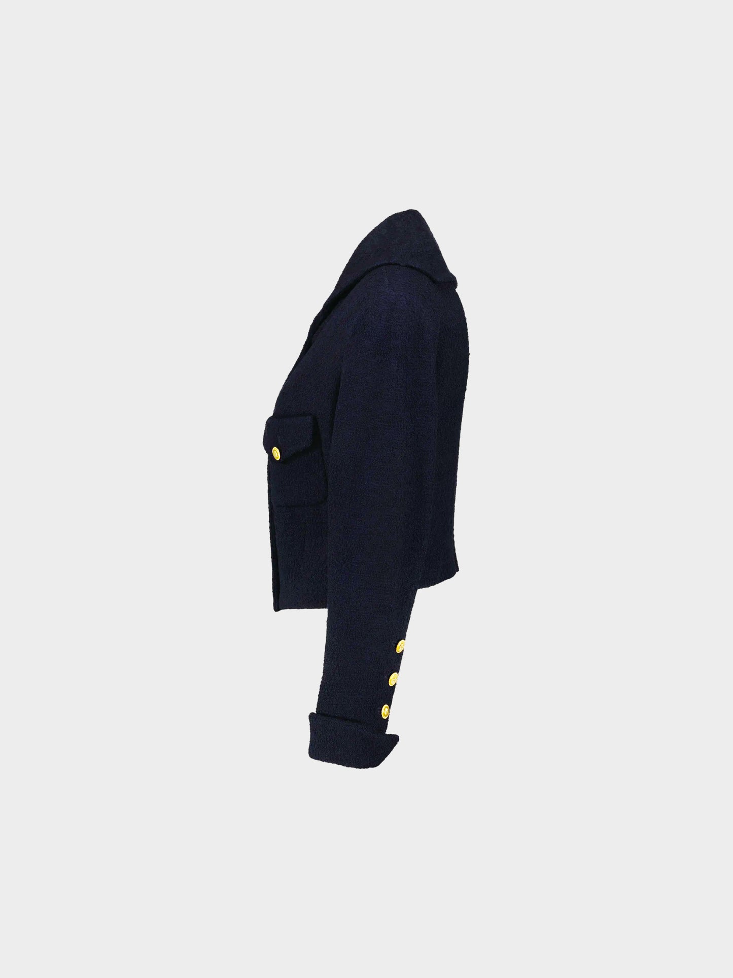 Chanel by Karl Lagerfeld 1990s Navy Blue Tweed Sailor Short Jacket