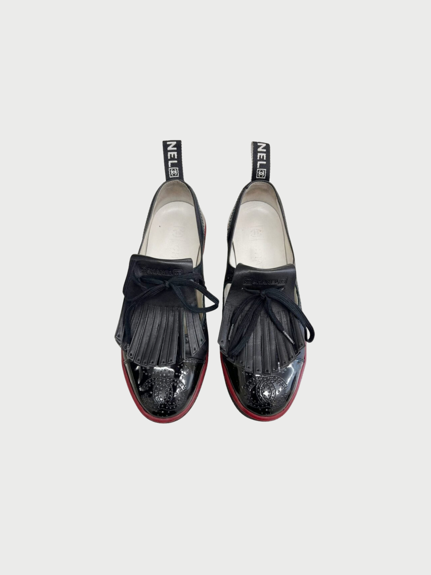 Chanel SS 2012 Black Leather Patent Golf Tassel Mary Jane Sneakers