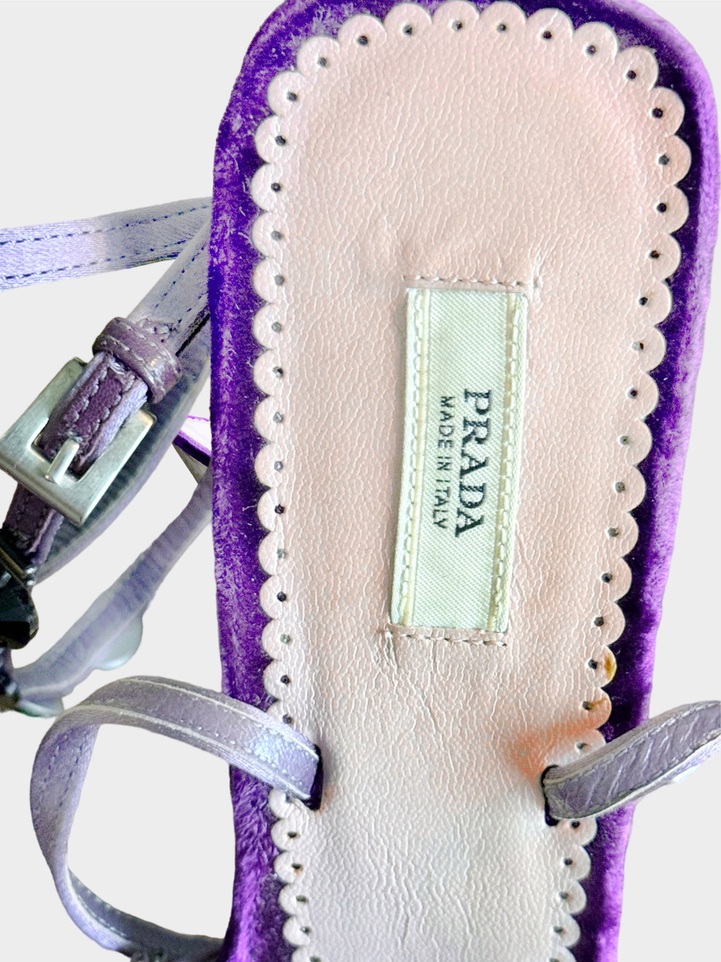 Prada 2000s Purple Velvet Crystal Embellished Plexiglass Slingback Heels