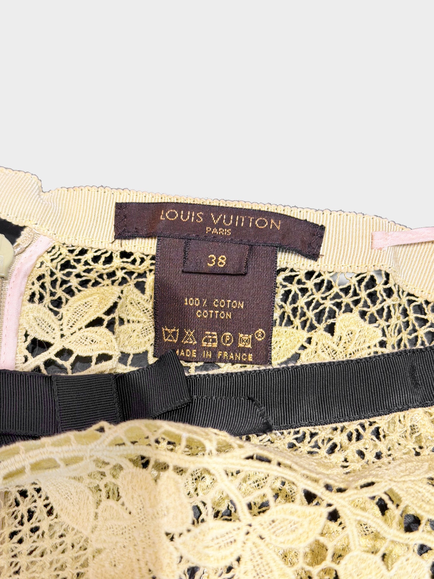 Louis Vuitton by Marc Jacobs SS 2003 Yellow and Black Cotton Lace Bow-Trimmed Skirt