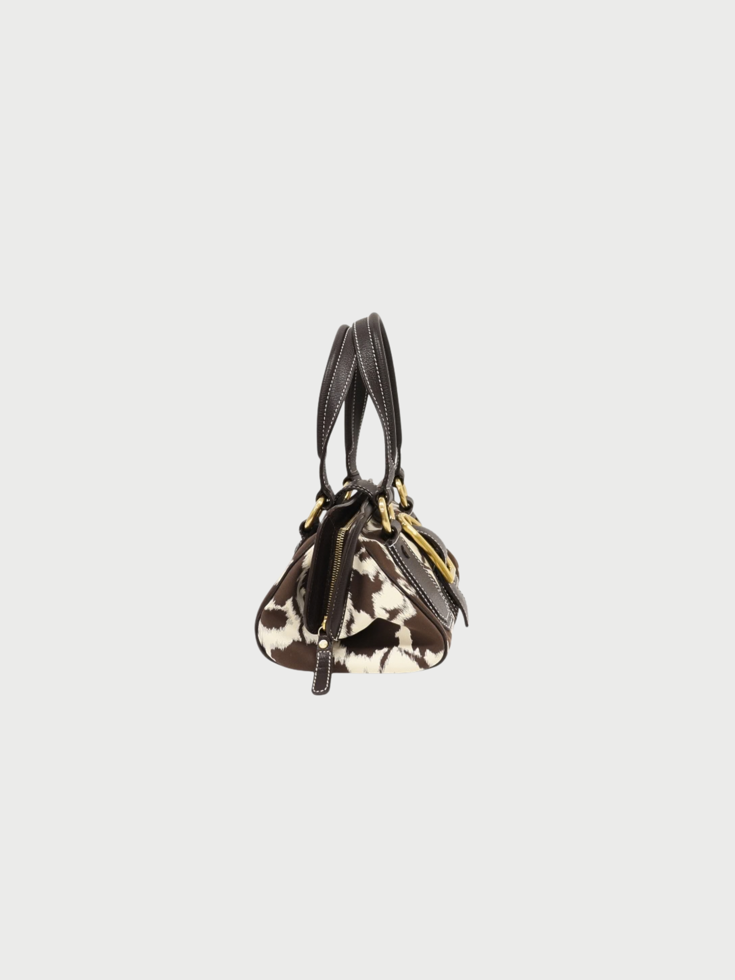 Celine AW 2004 Brown White Triomphe Nylon Leather Handbag