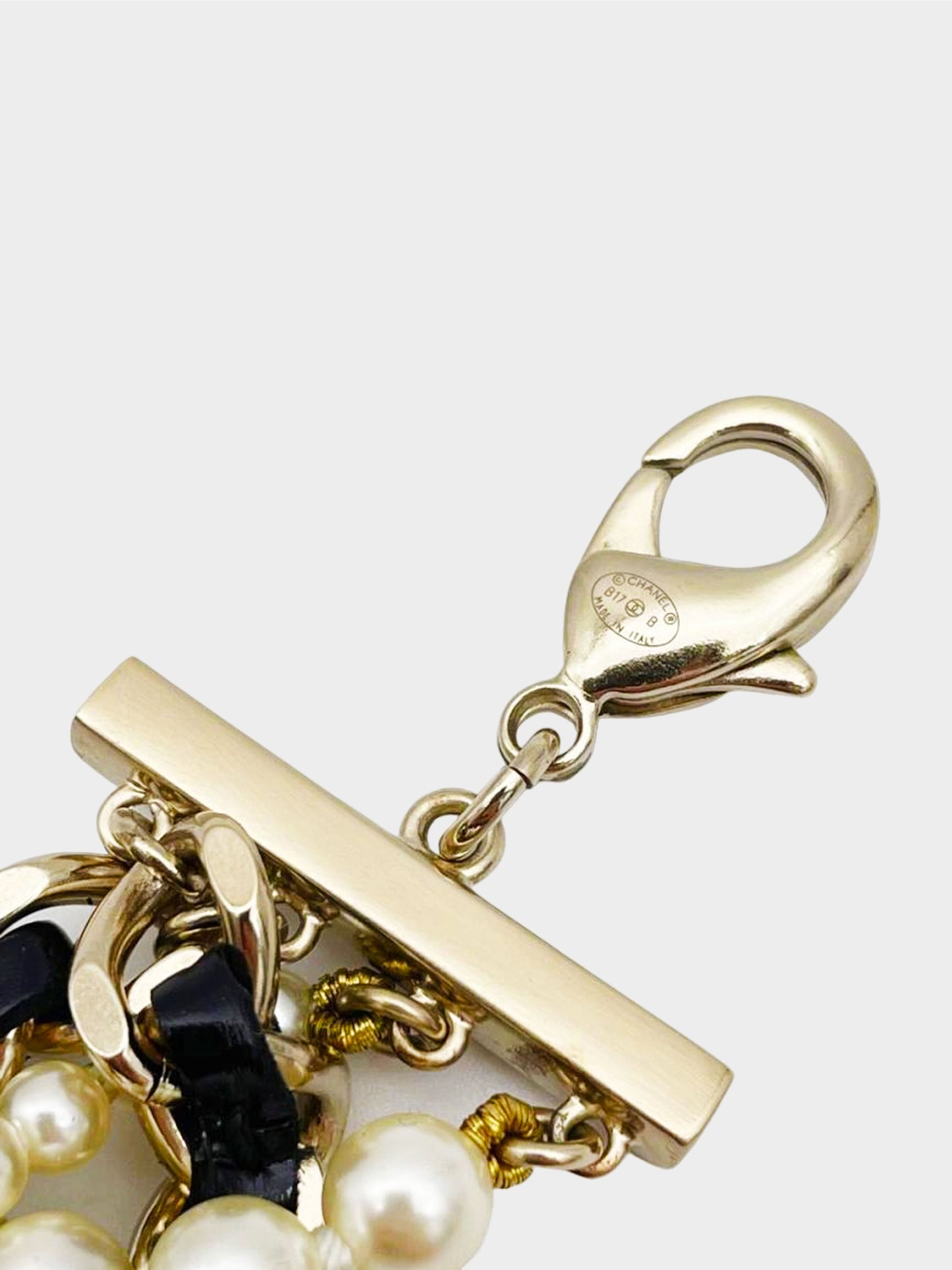 Chanel 2017 Black and Gold CC Pearl Leather Woven Chain Choker