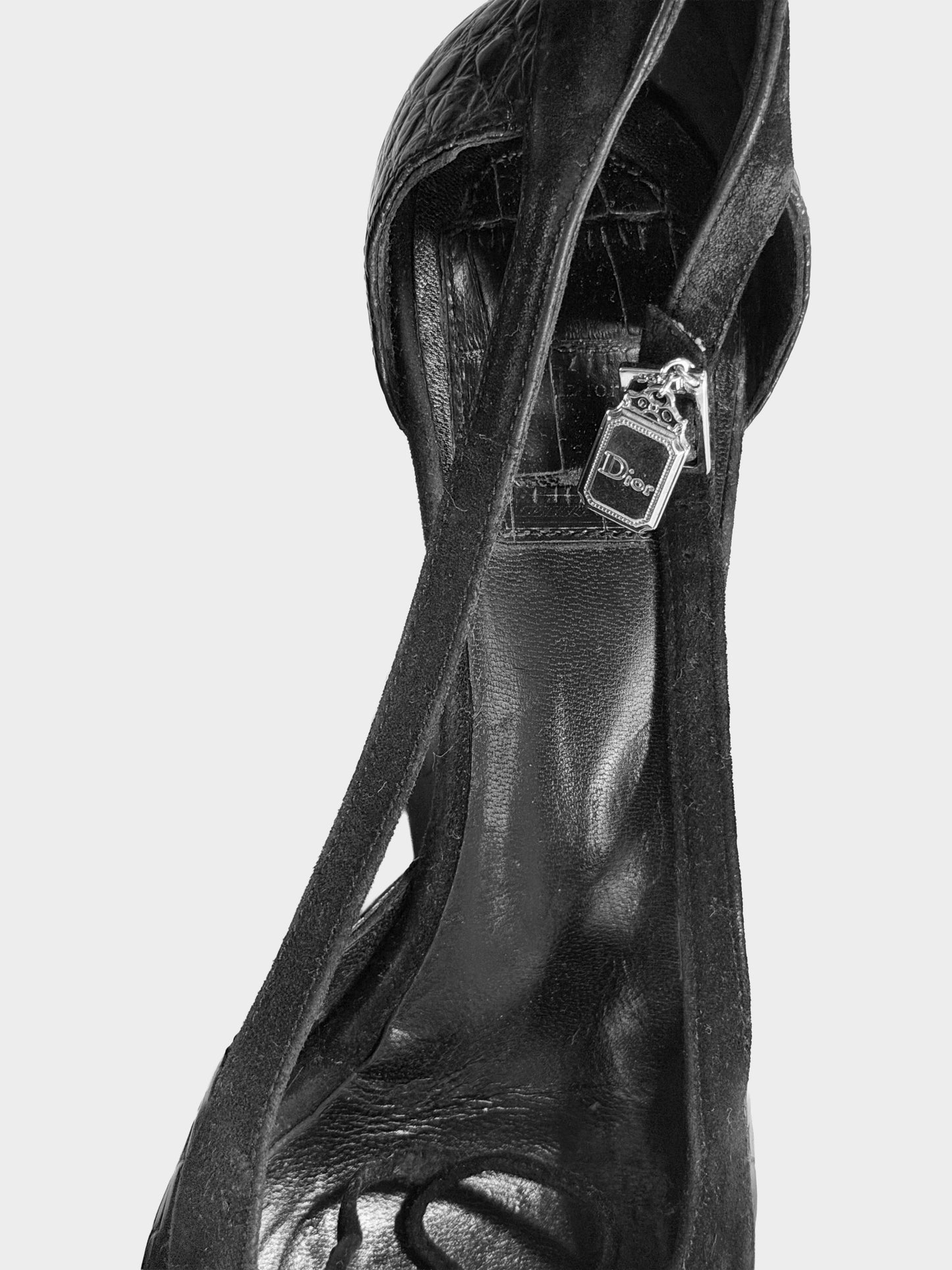 Christian Dior 2000s Black Crocodile and Suede Wedge Heels