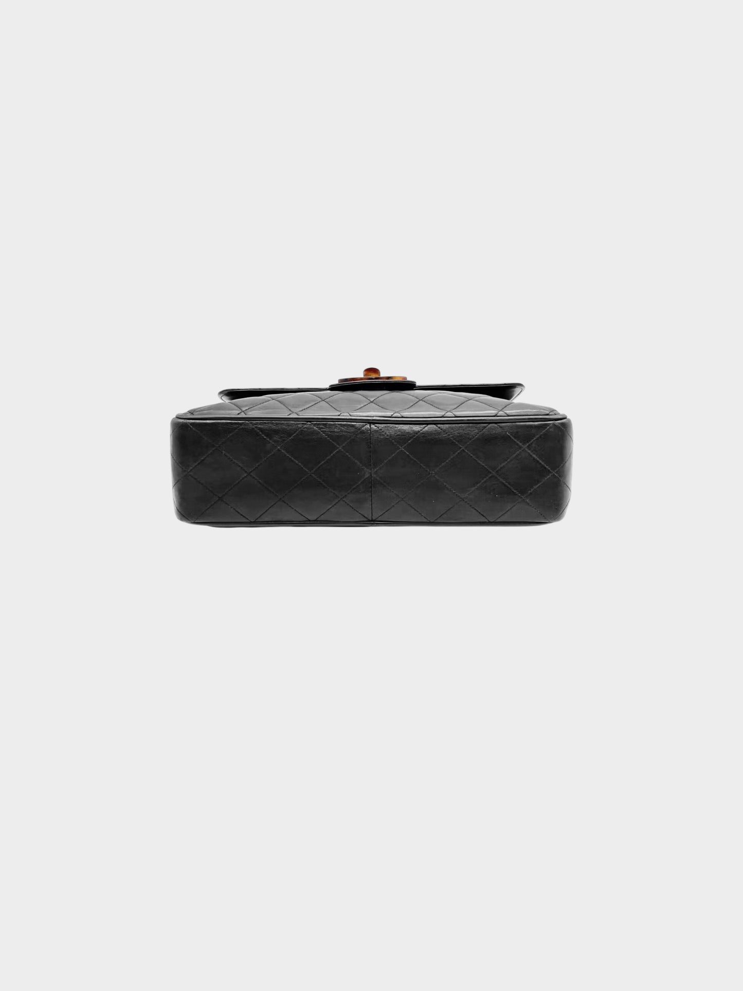 Chanel 1994 Vintage Black Lambskin Tortoise Jumbo Classic Flap Bag