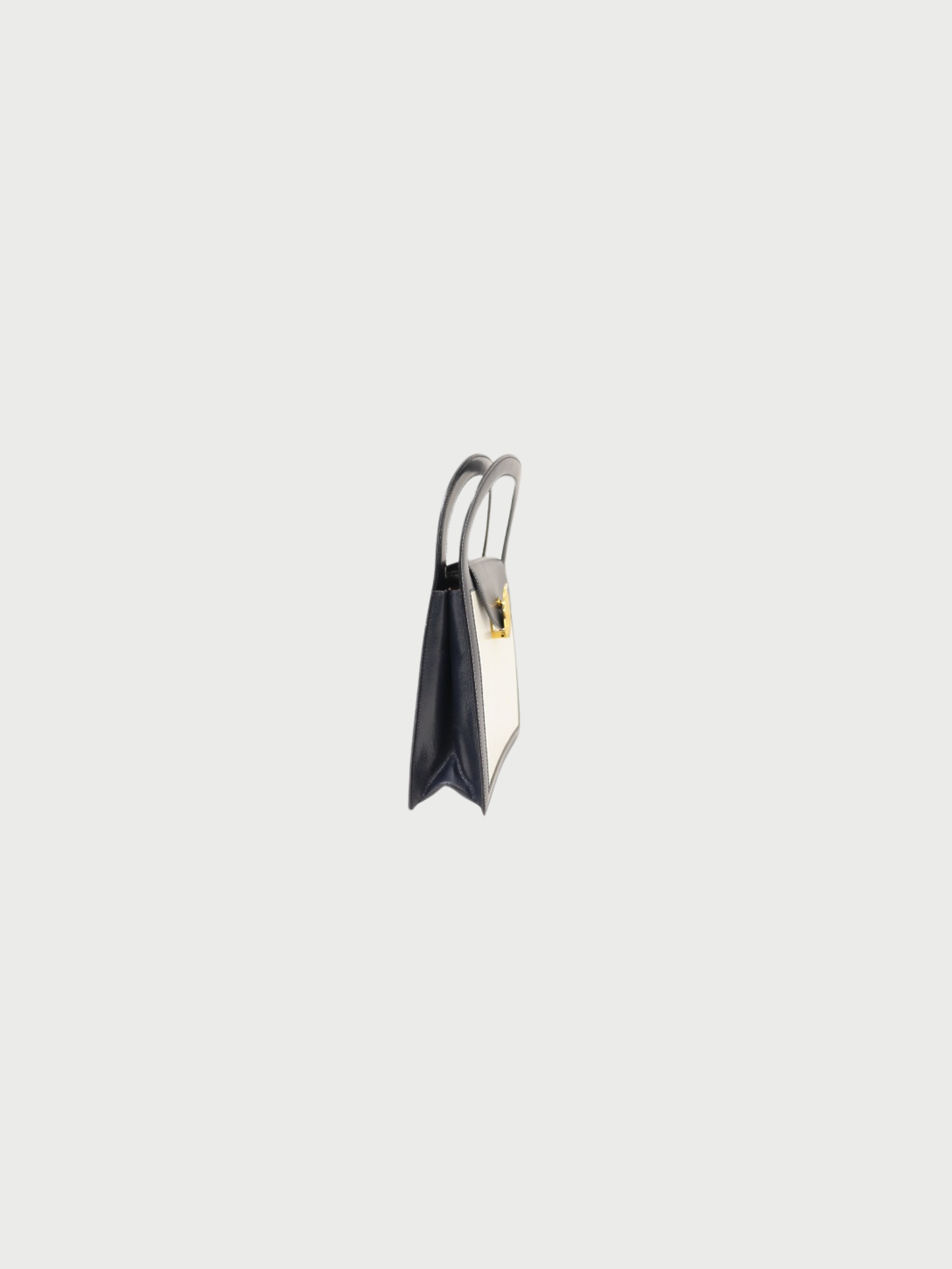 Celine 1990s White Navy Leather Bicolor Handbag