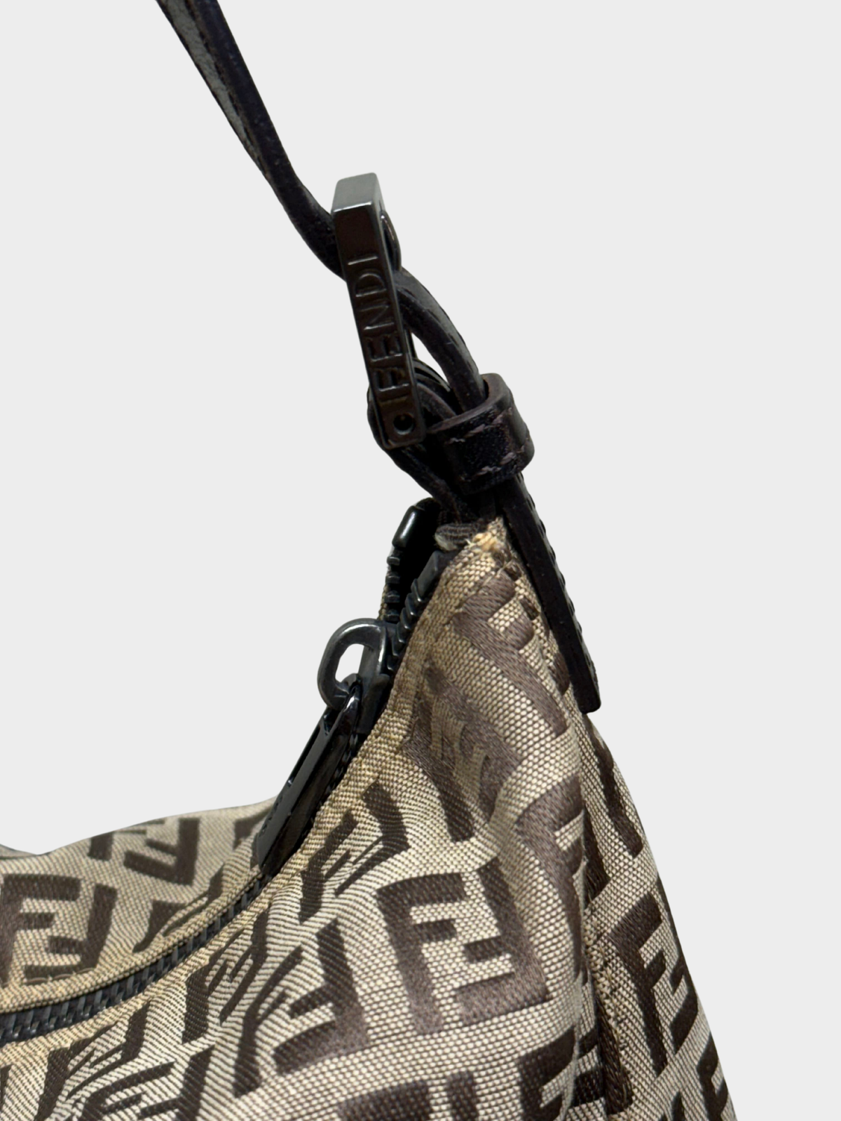 Fendi 2000s Beige Brown Zucchino Canvas Mini Pochette Bag