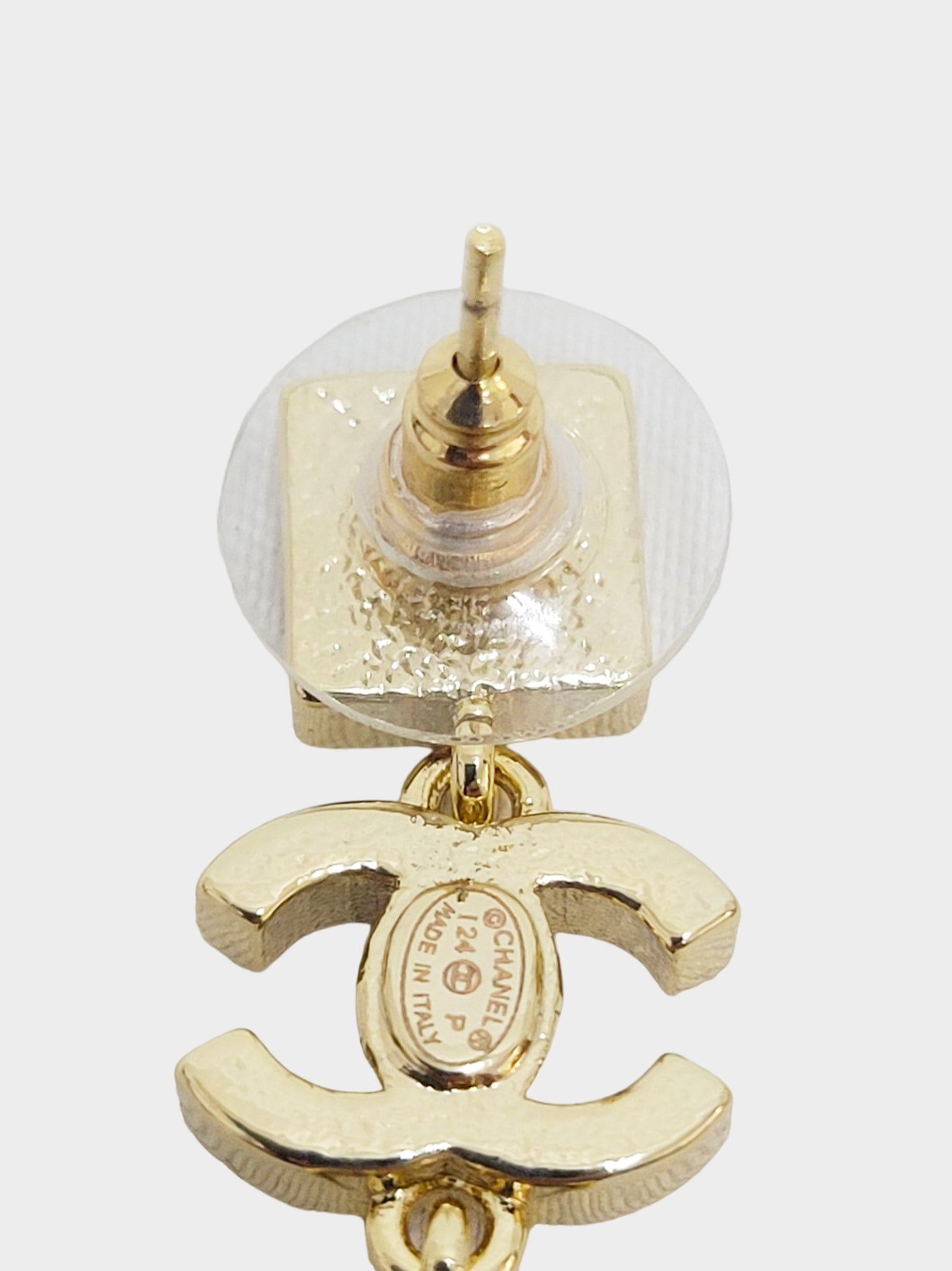 Chanel Spring 2024 Gold CC Square Rhinestone Drop Earrings