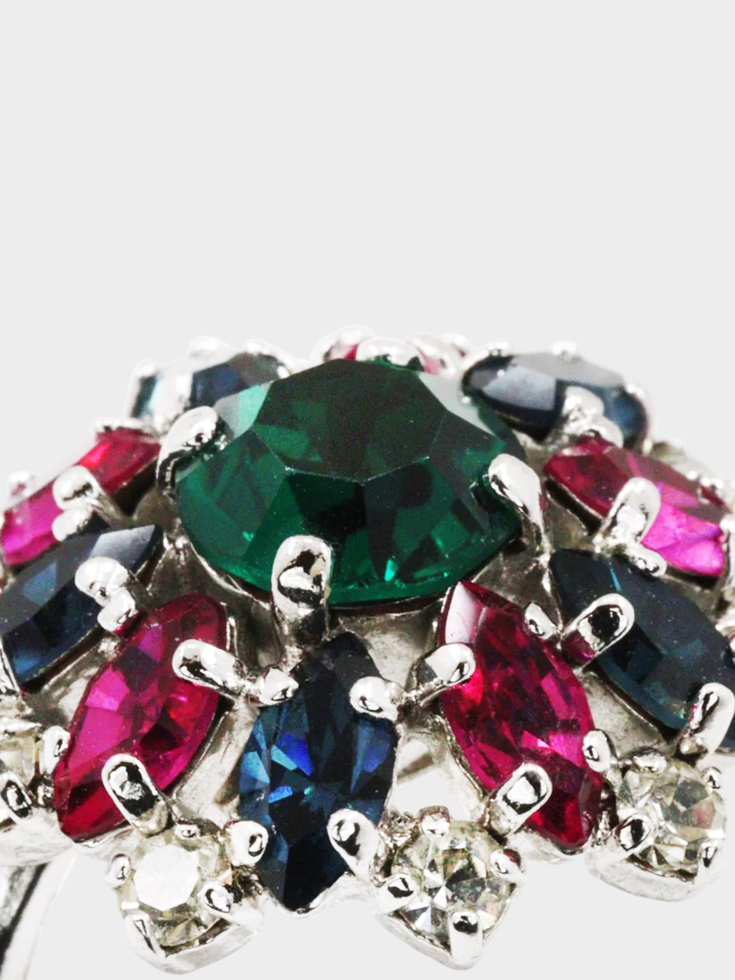 Christian Dior 1990s Silver Multicolor Rhinestone Ring