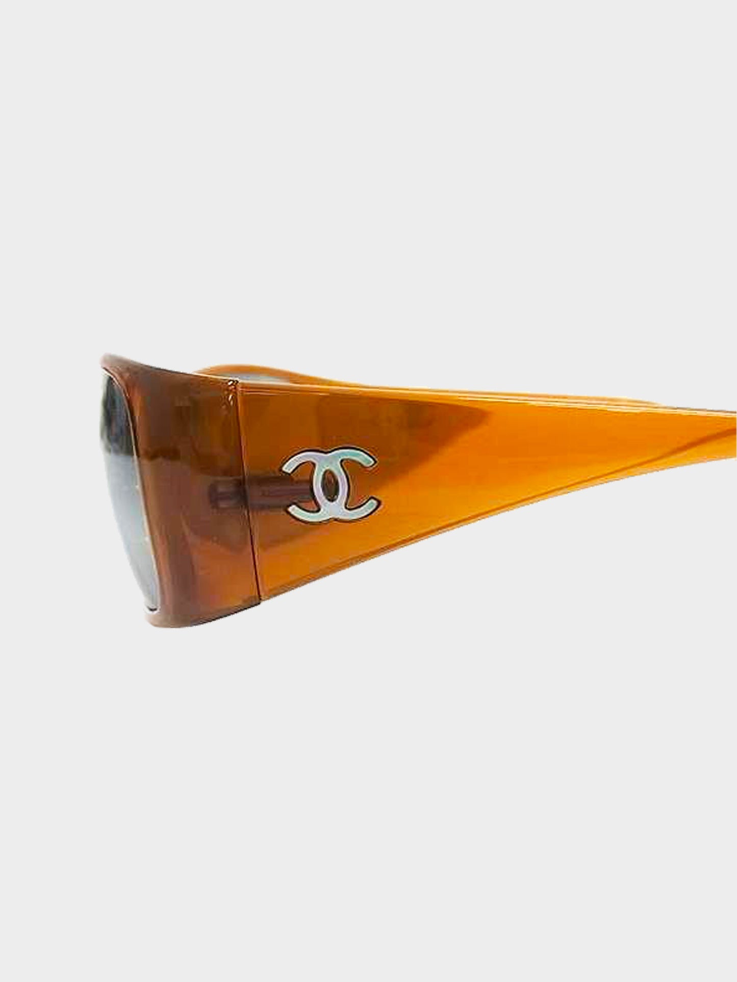 Chanel 2000s Brown Wraparound CC Logo Sunglasses