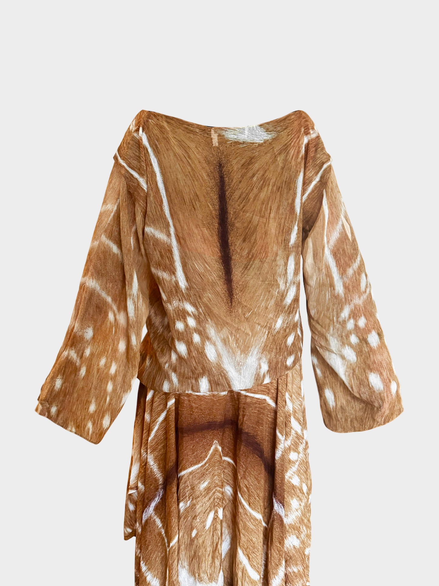 Yves Saint Laurent 2002 Brown Silk Deer Printed Top and Skirt Set