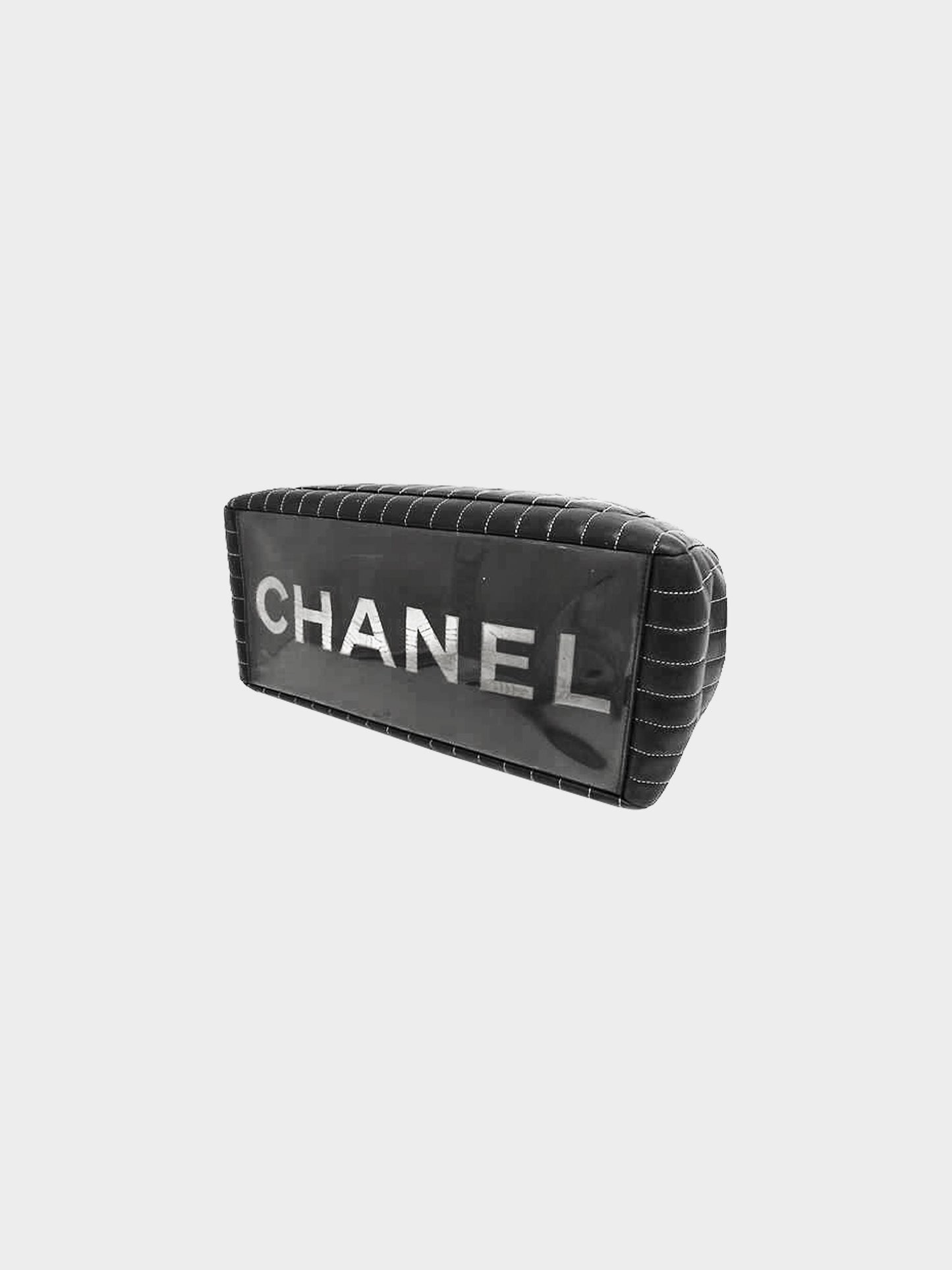 Chanel 2005-2006 Black Lambskin Leather Vertical Quilted Tote Bag