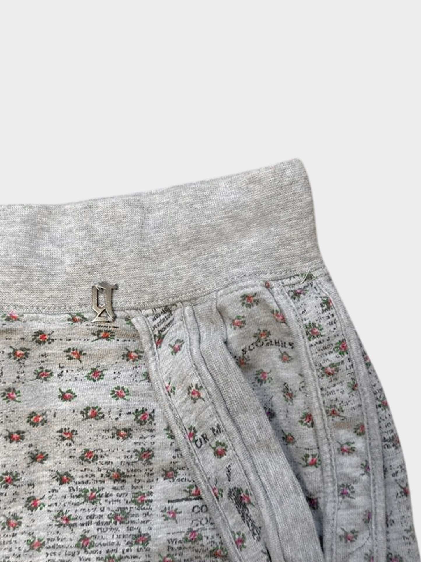 John Galliano 2000s Grey Floral and Newspaper Print Skirt