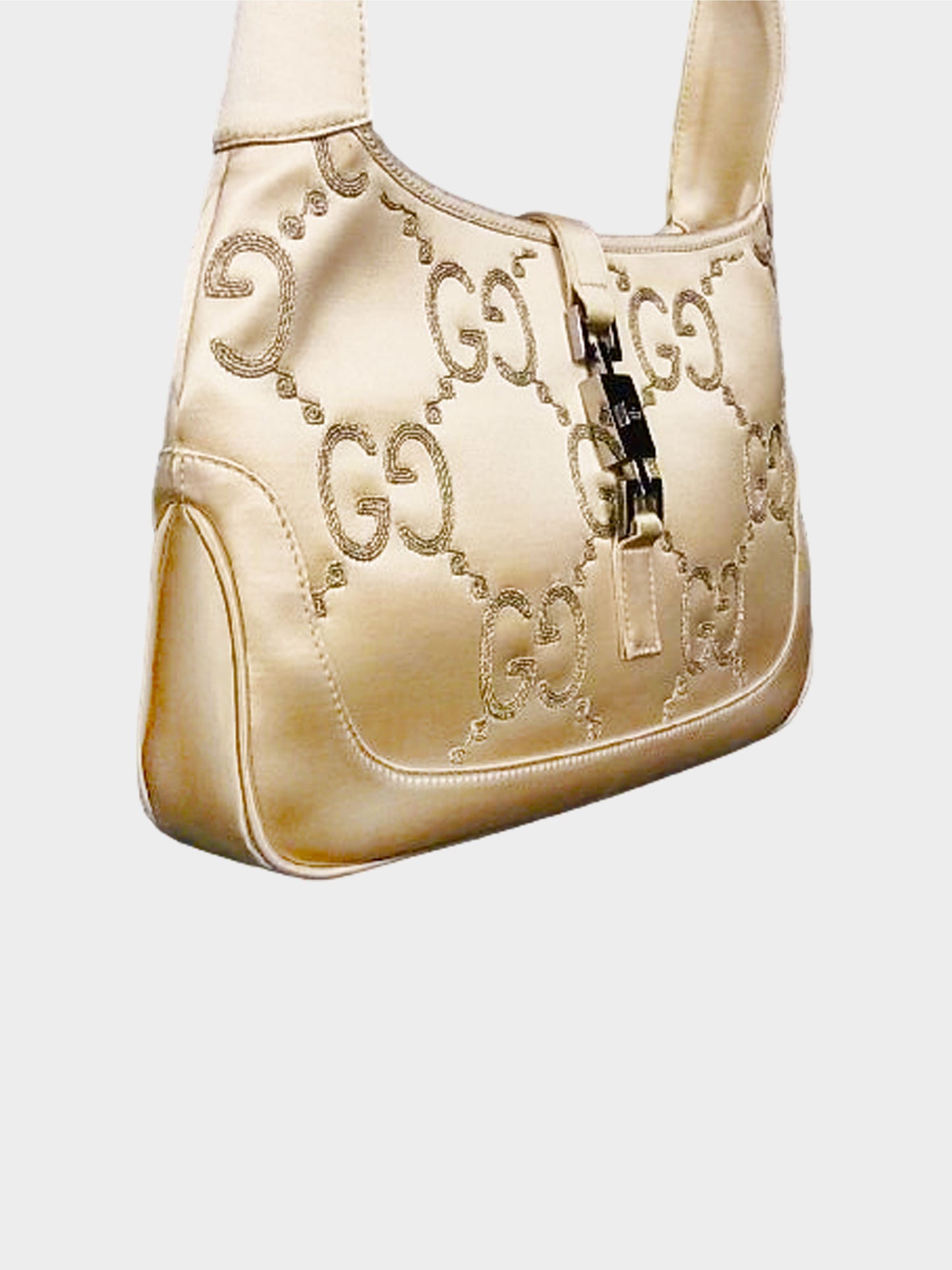 Gucci 2000s Rare Beige Satin Monogram Jackie Handbag