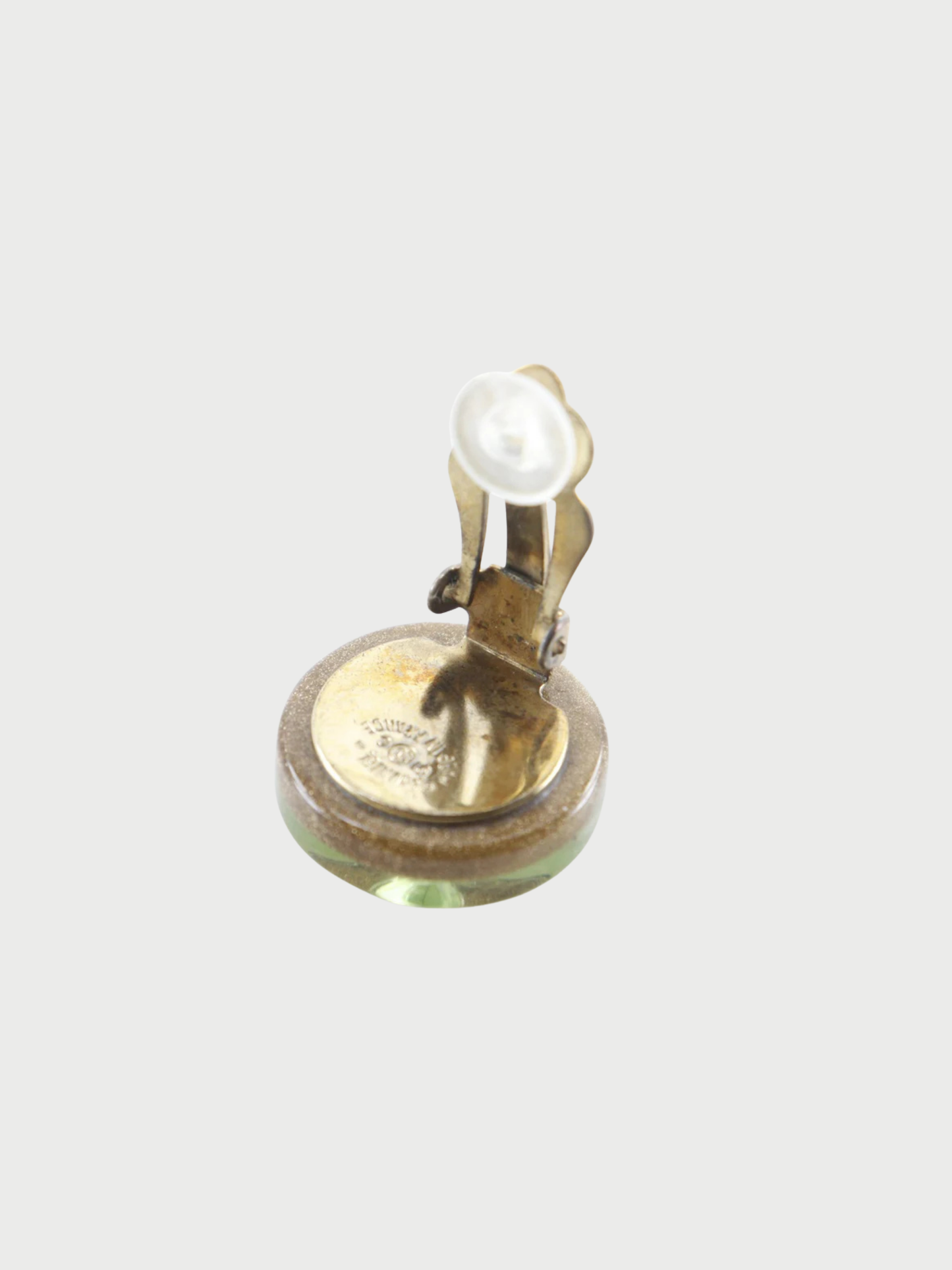 Chanel 2001 Gold Plated Metal Plastic Clover Earrings