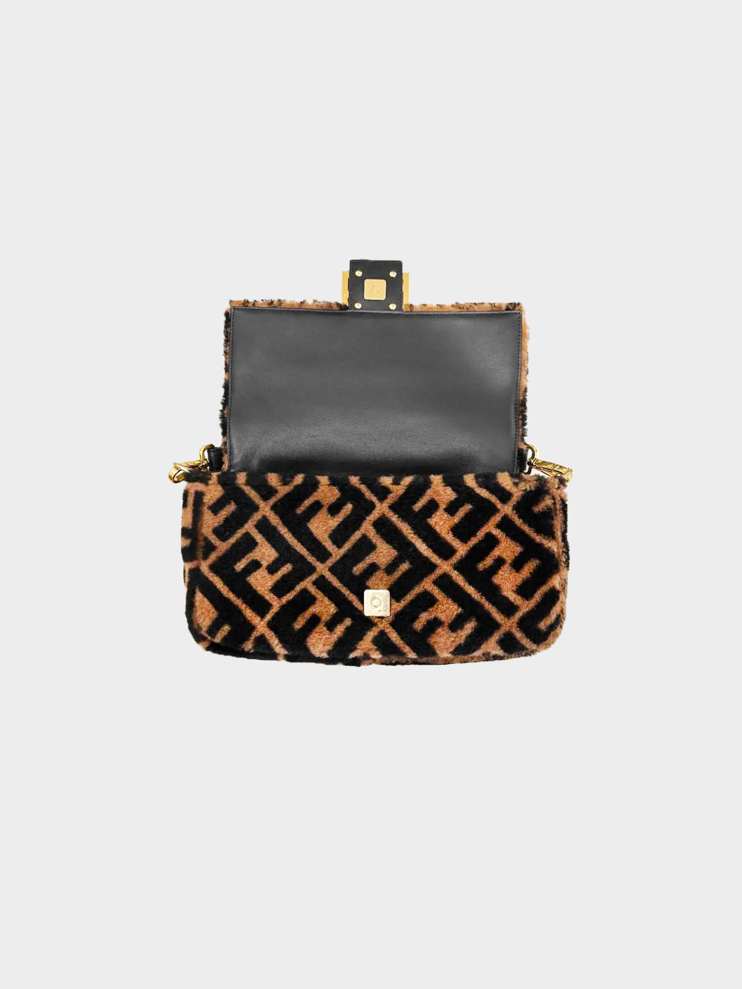 Fendi 2020s Brown Zucca Print Sheepskin Baguette