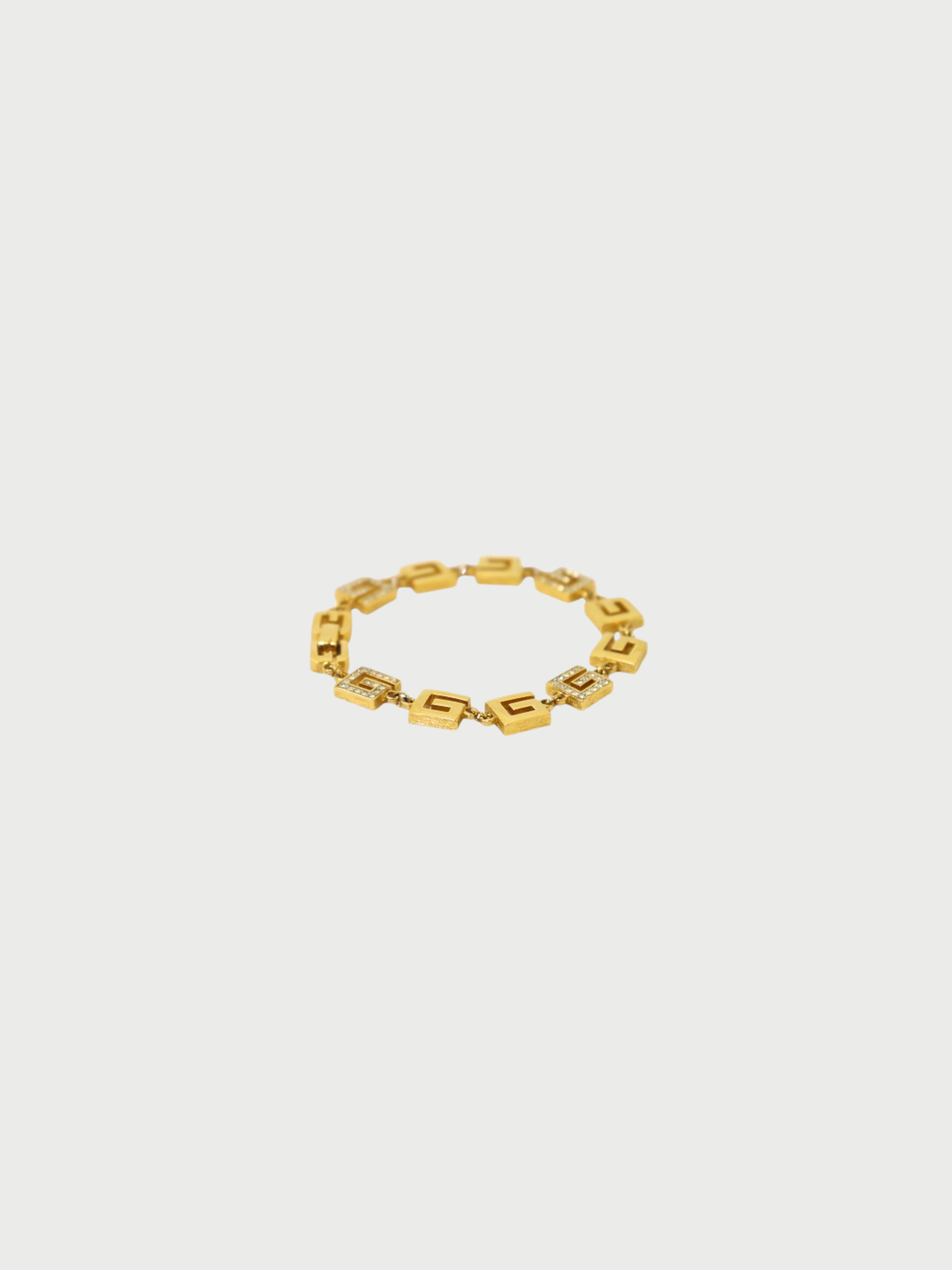Givenchy 2000s Gold Plated Metal Rhinestone Accents G Bracelet