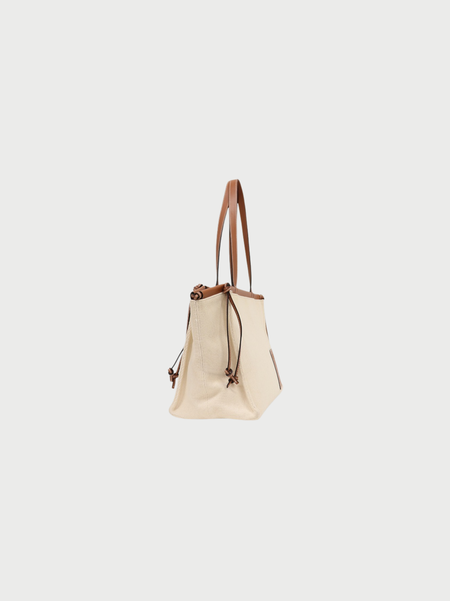 Loewe 2000s Ivory Brown Canvas Leather Cushion Tote Bag