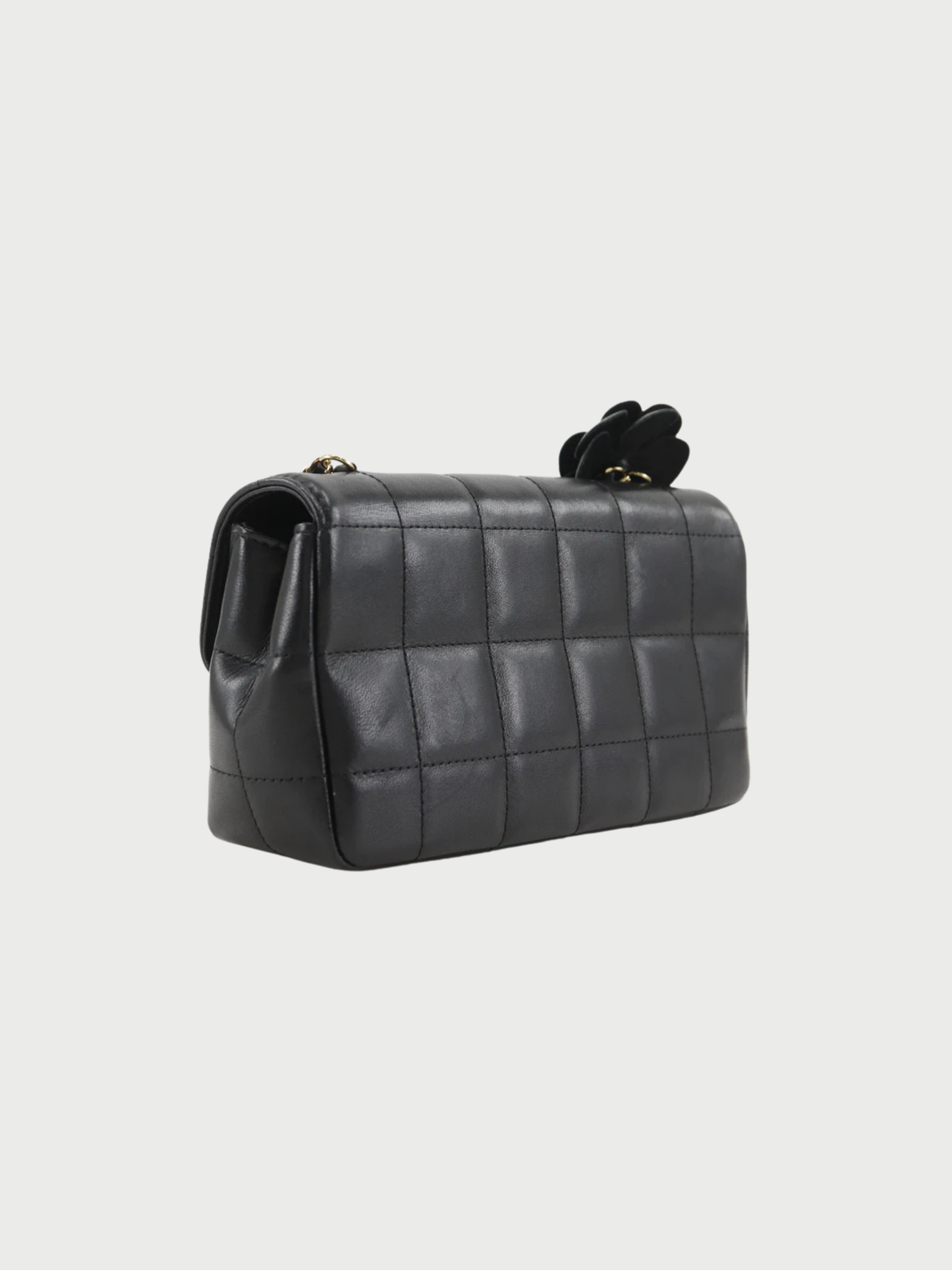 Chanel 2000s Black Calfskin Choco Bar Camellia Chain Shoulder Bag
