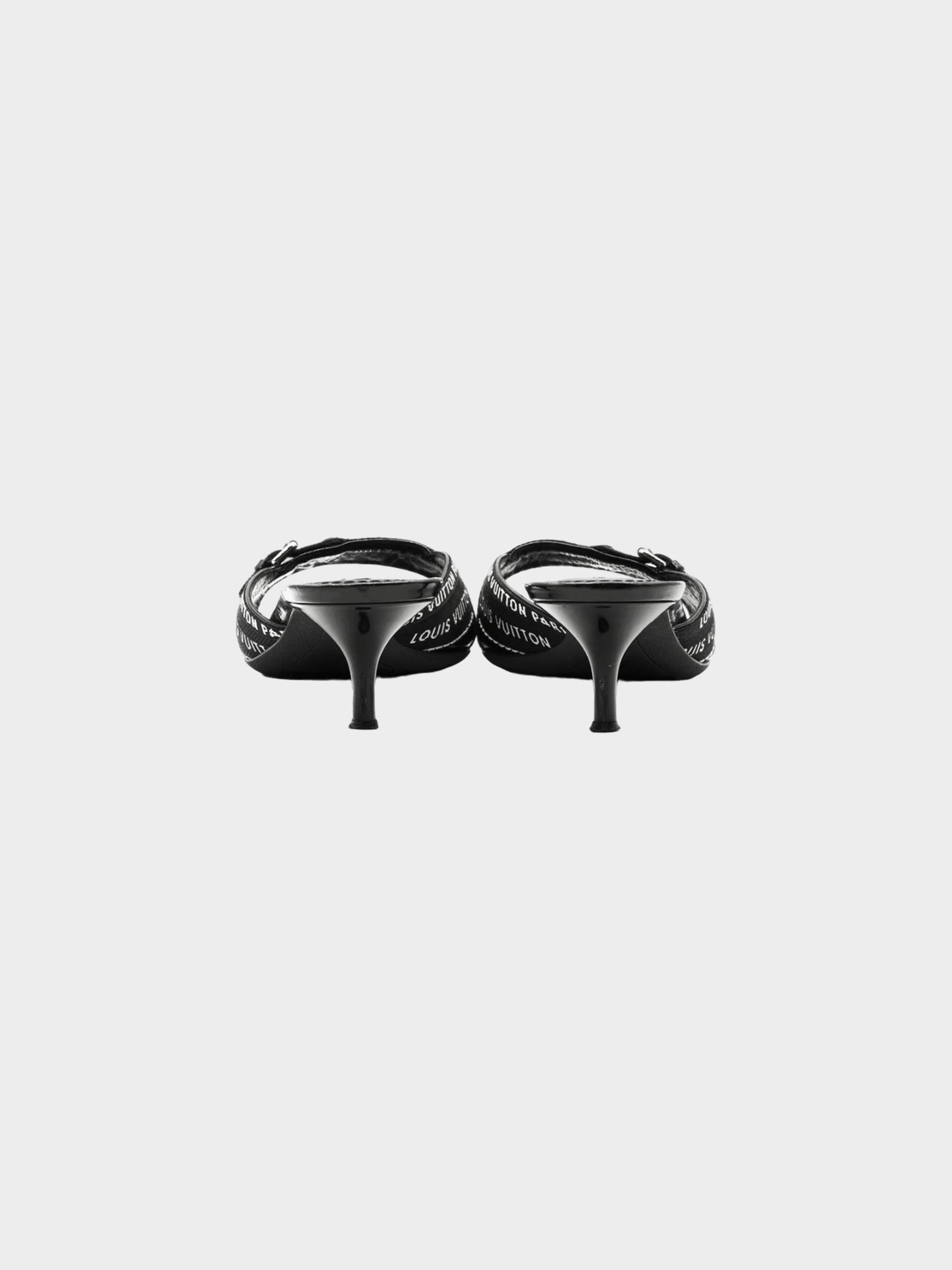 Louis Vuitton Resort 2007 Black Canvas Kitten Heeled Mules