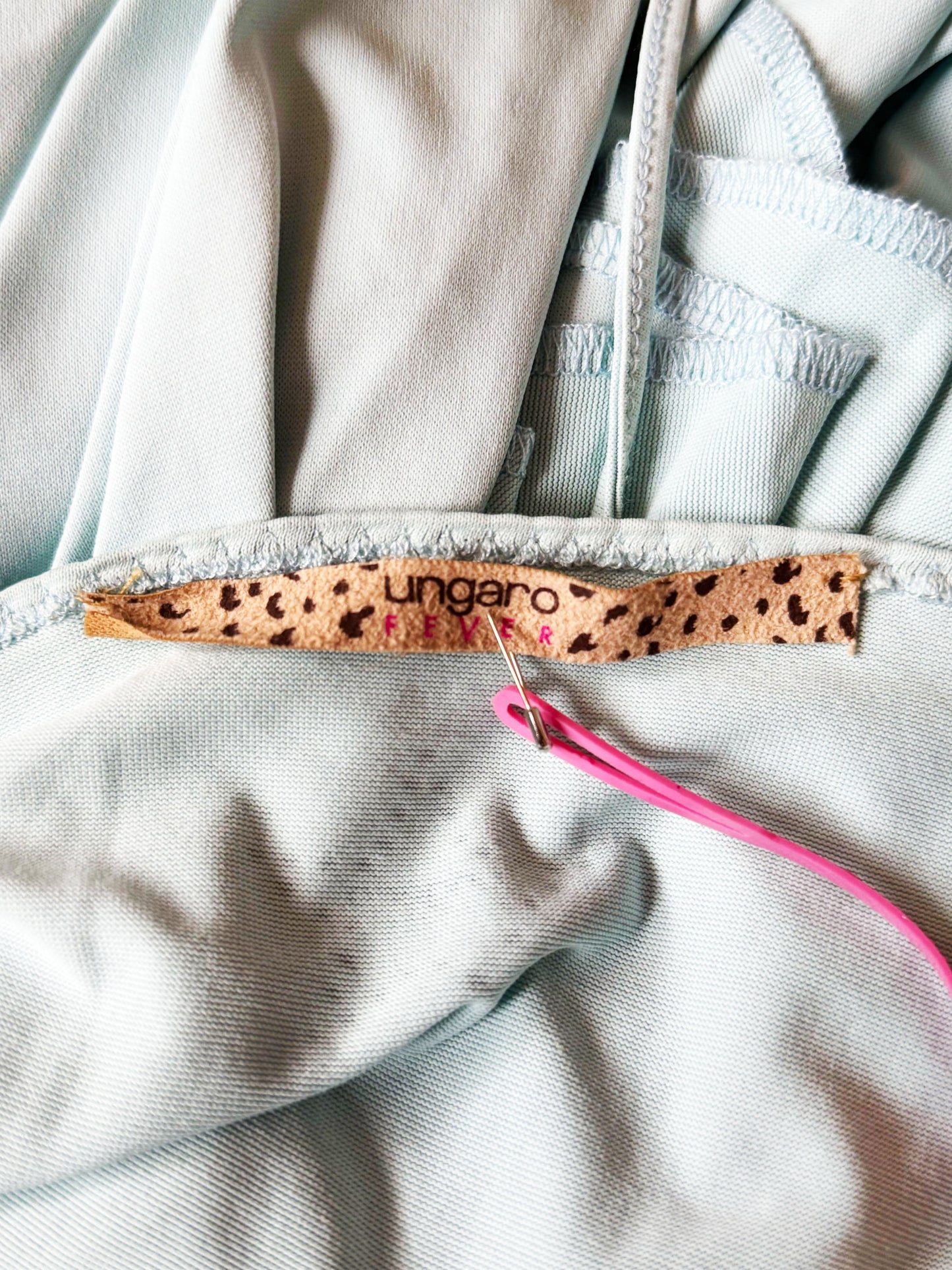 Emanuel Ungaro 2000s Light Blue Gathered and Ruffled Halter Neck Dress