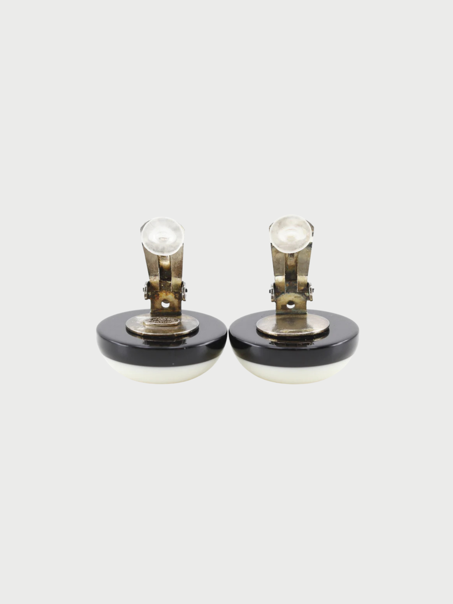 Chanel SS 1996 96P White Black Bicolor Coco Mark Earrings
