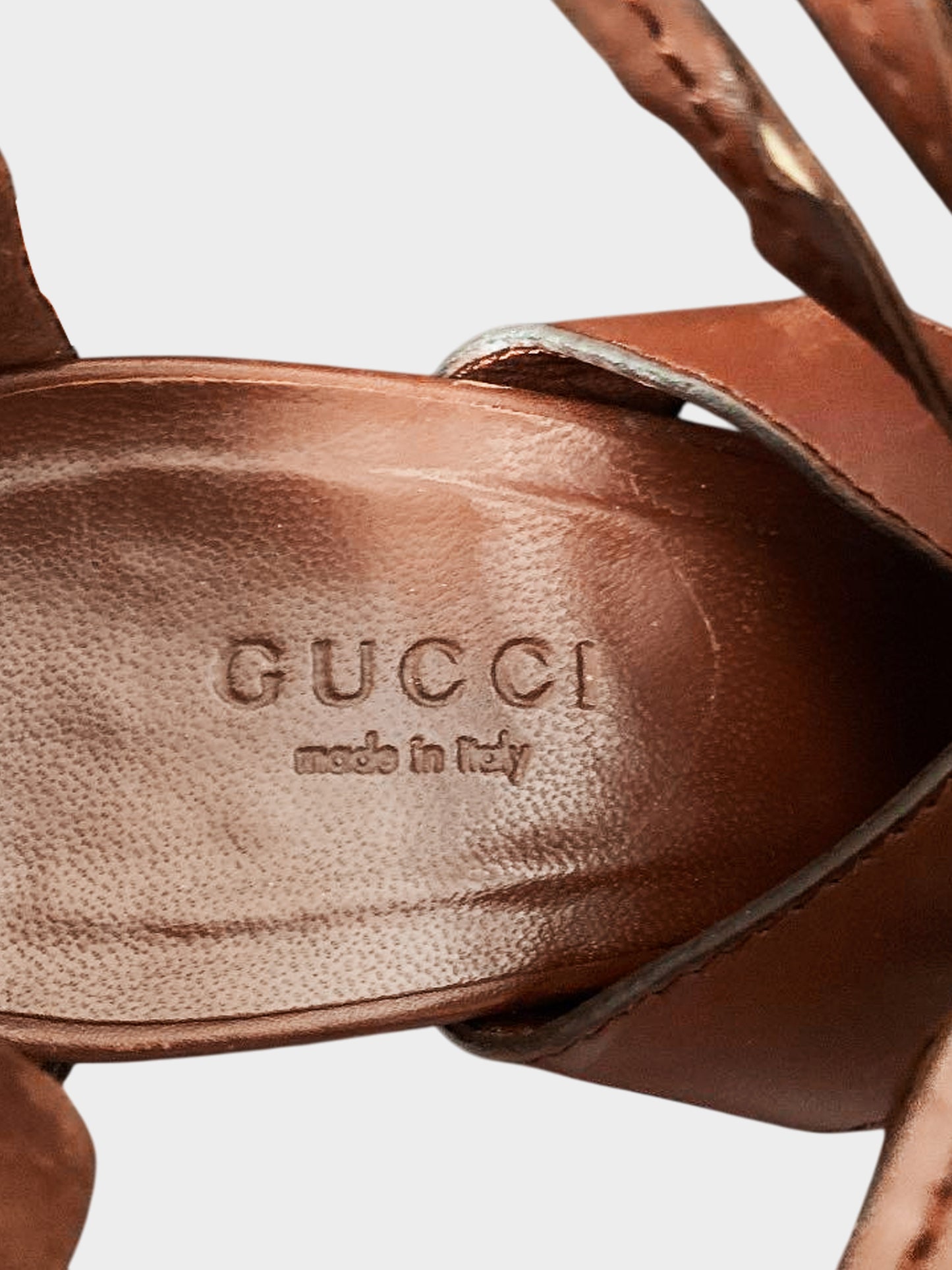 Gucci 2010s Brown Leather Bamboo Ankle Wrap Lace-up Heels